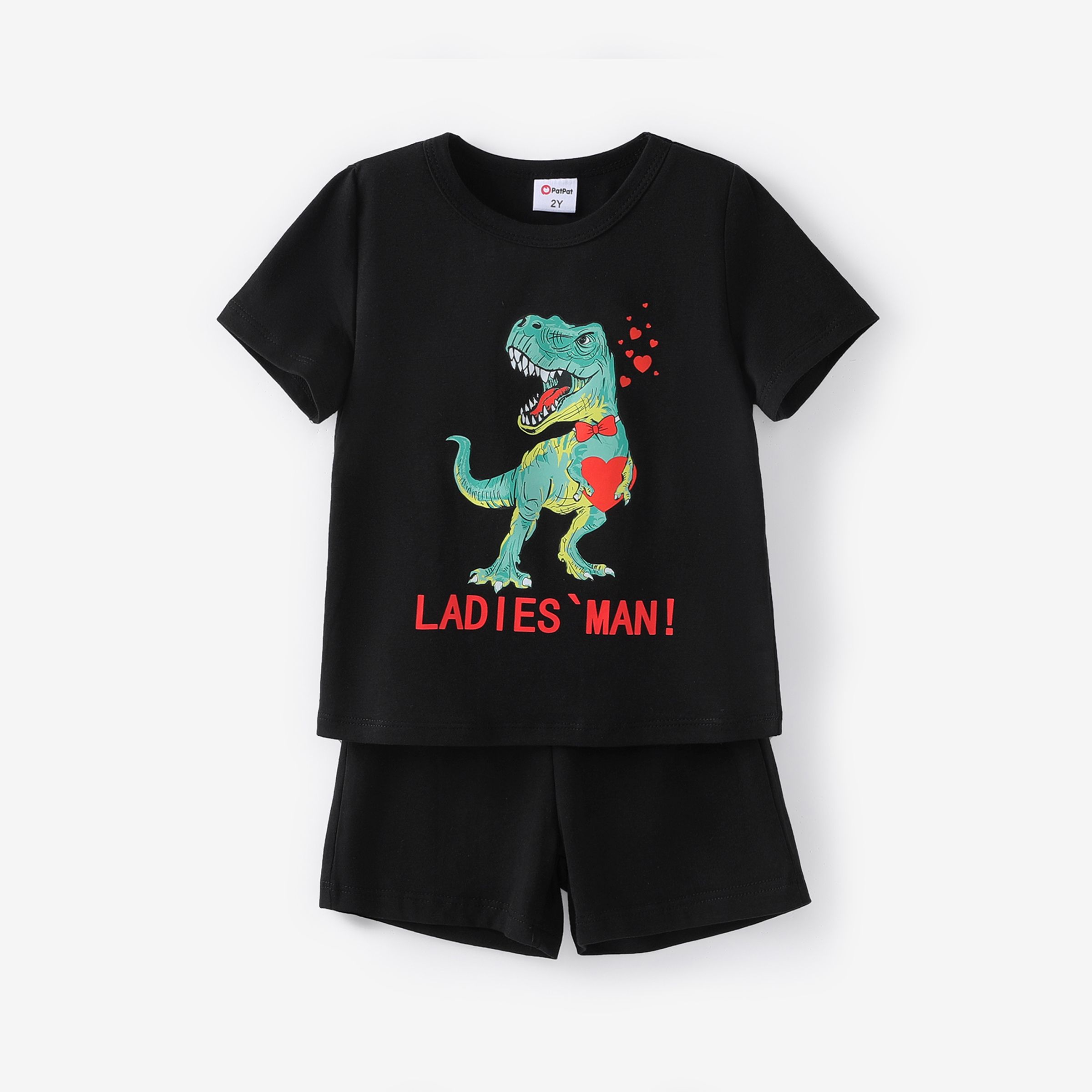 Toddler Boy Valentine's Day 2pcs Dinosaur Print Tee and shorts Set/Canvas Shoes