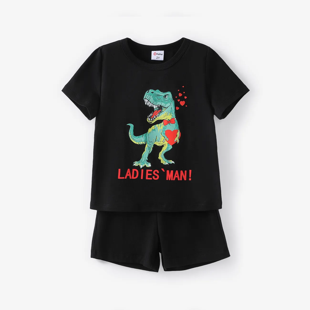 Festa della mamma 2 pezzi Bambino piccolo Ragazzo Avant-garde Dinosauro set di t-shirt Nero big image 1