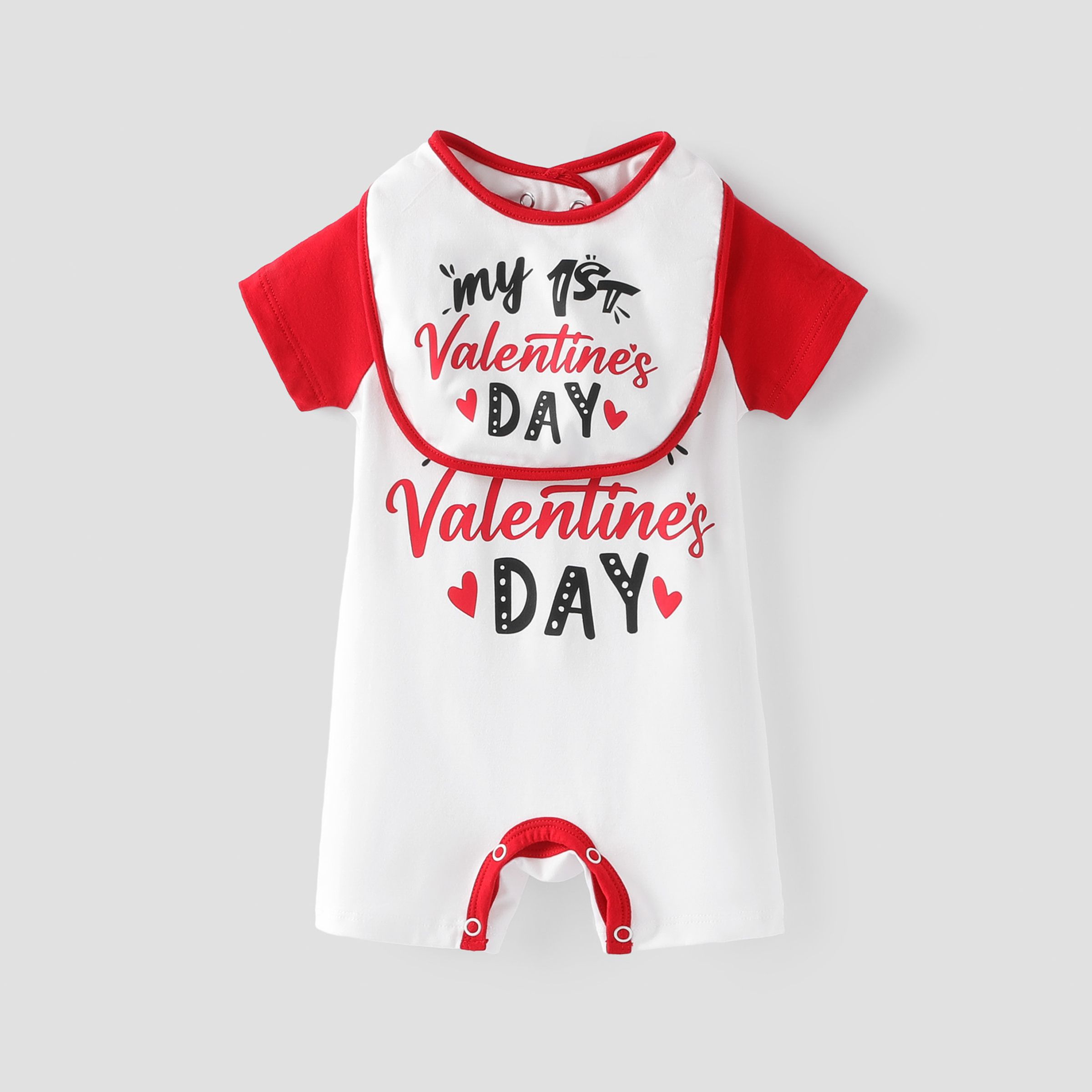 Baby Boy/Girl Valentine's Day 2pcs Letter Print Romper And Bib Set