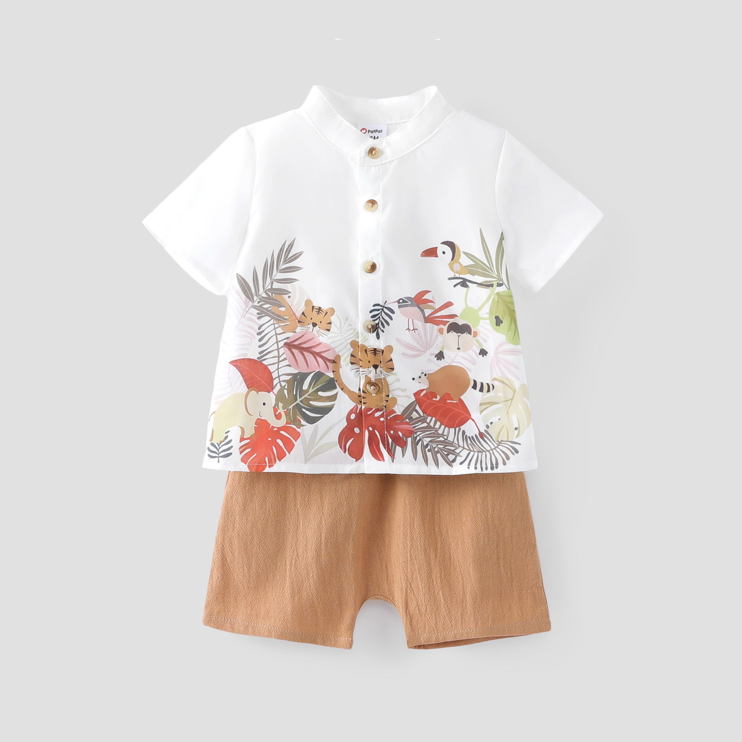 Baby Boy 2pcs Animal Pattern Shirt And Shorts Set/ Prewalker Shoes