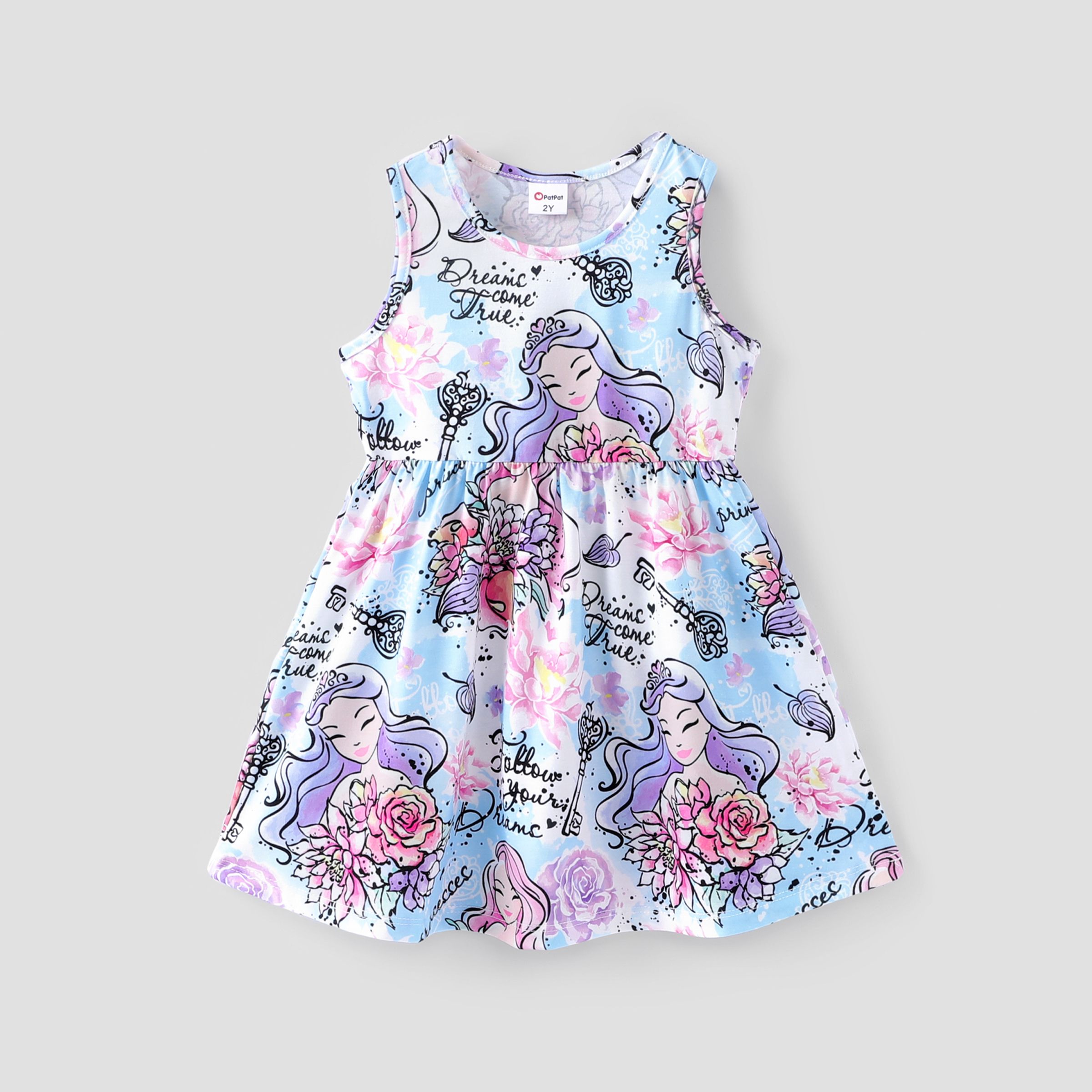 Toddler Girl Characterï¼Floral Pattern Sleeveless Dress/ Sandals