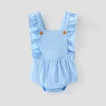 Baby Girl Solid Color Ruffled Button Romper Blue