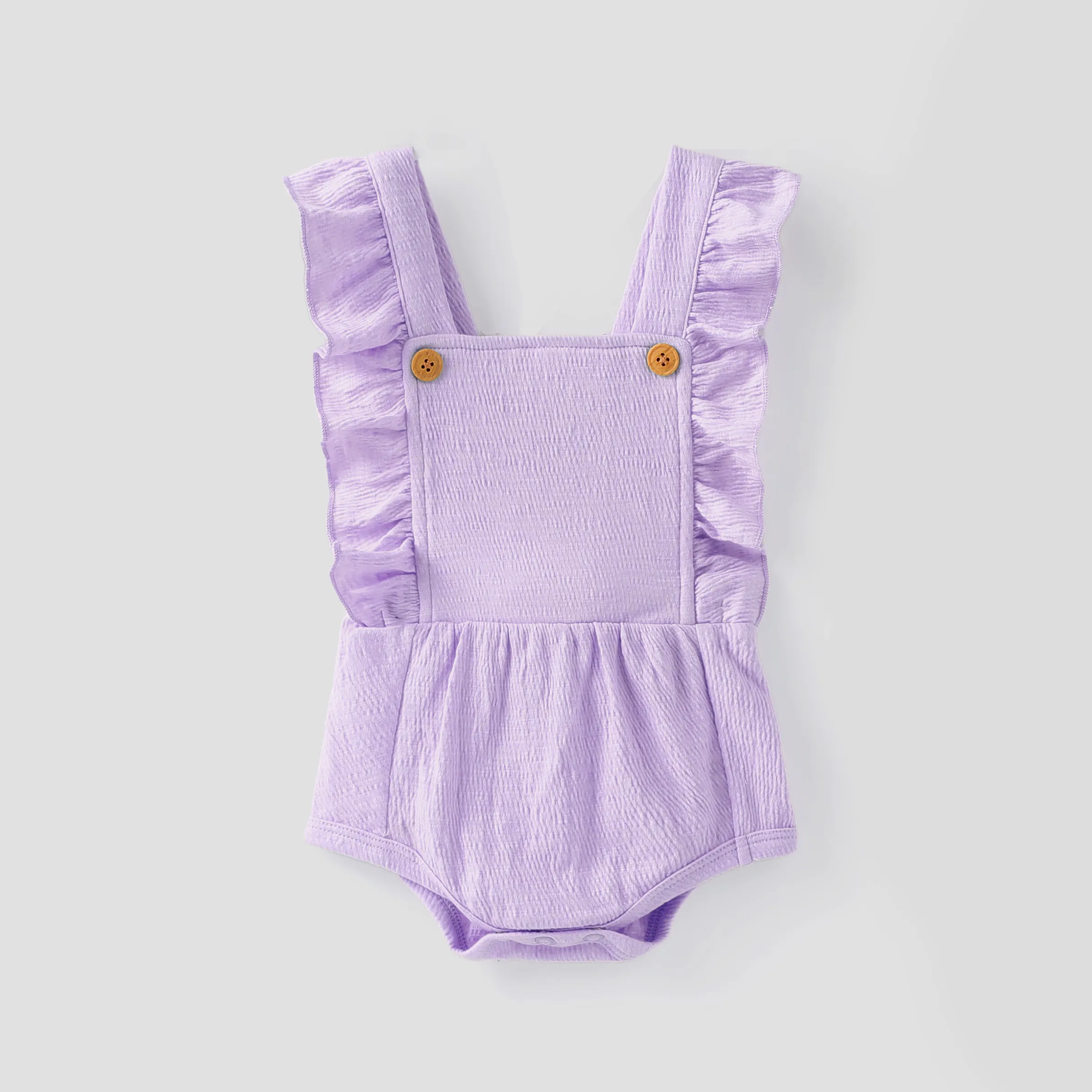 Baby Girl Solid Color Ruffled Button Romper