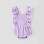 Baby Girl Solid Color Ruffled Button Romper Purple