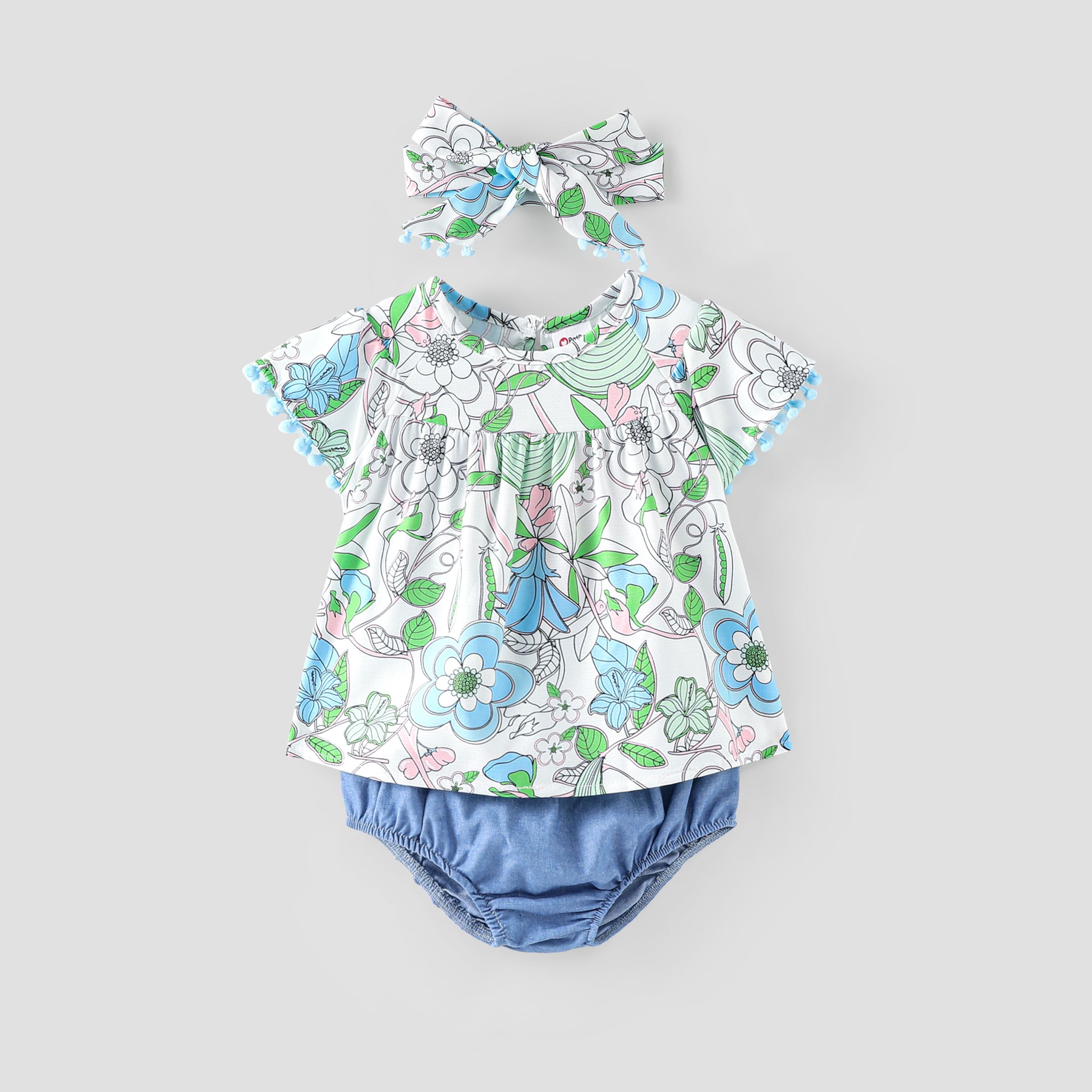 Baby Girl 3pcs Floral Pattern Blouse Top And Shorts With Headband Set/ Prewalker Shoes