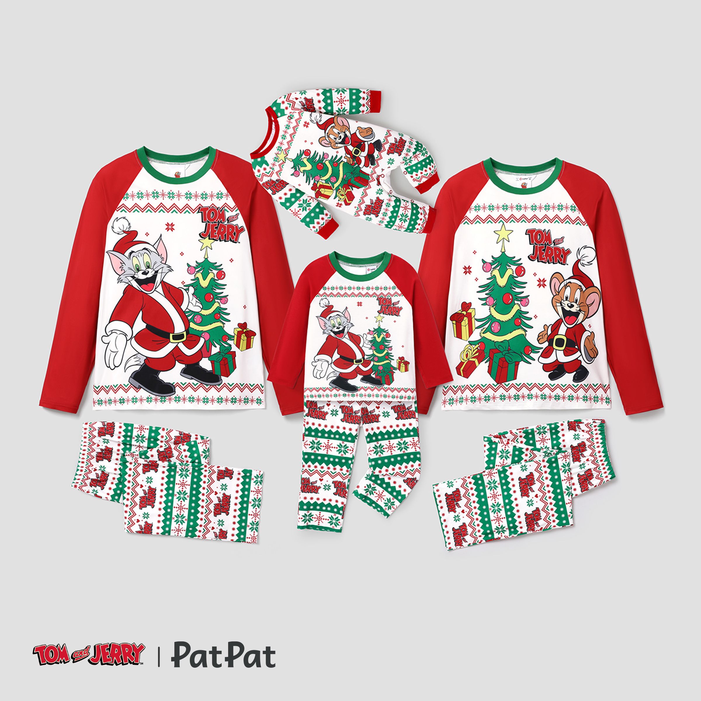 Tom And Jerry Family Matching Joyly Christmas Character Print Pajamas Sets (Flame Resistant)