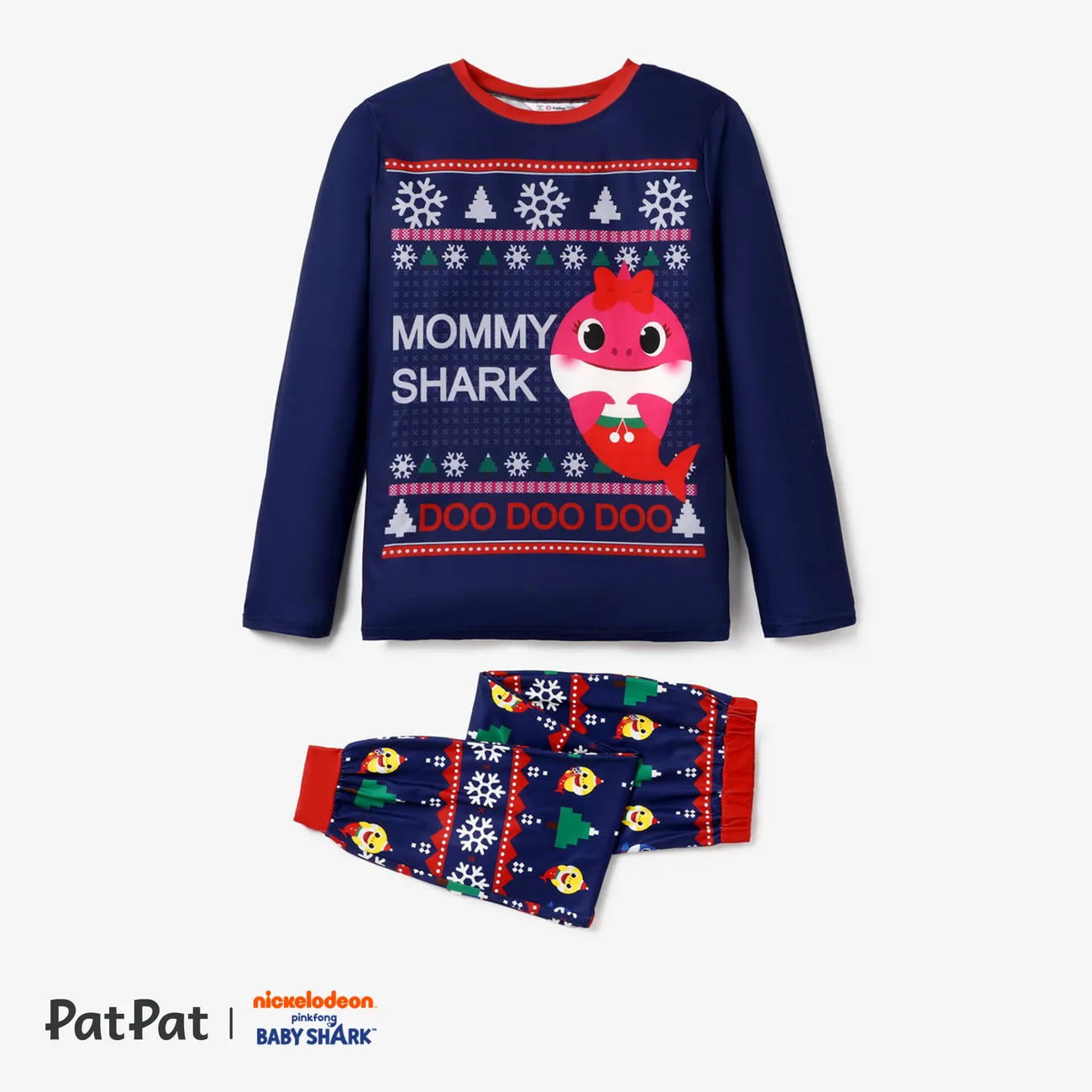 Baby Shark Weihnachten Familien-Looks Langärmelig Familien-Outfits Pyjamas (Flame Resistant) tiefes Blau big image 1