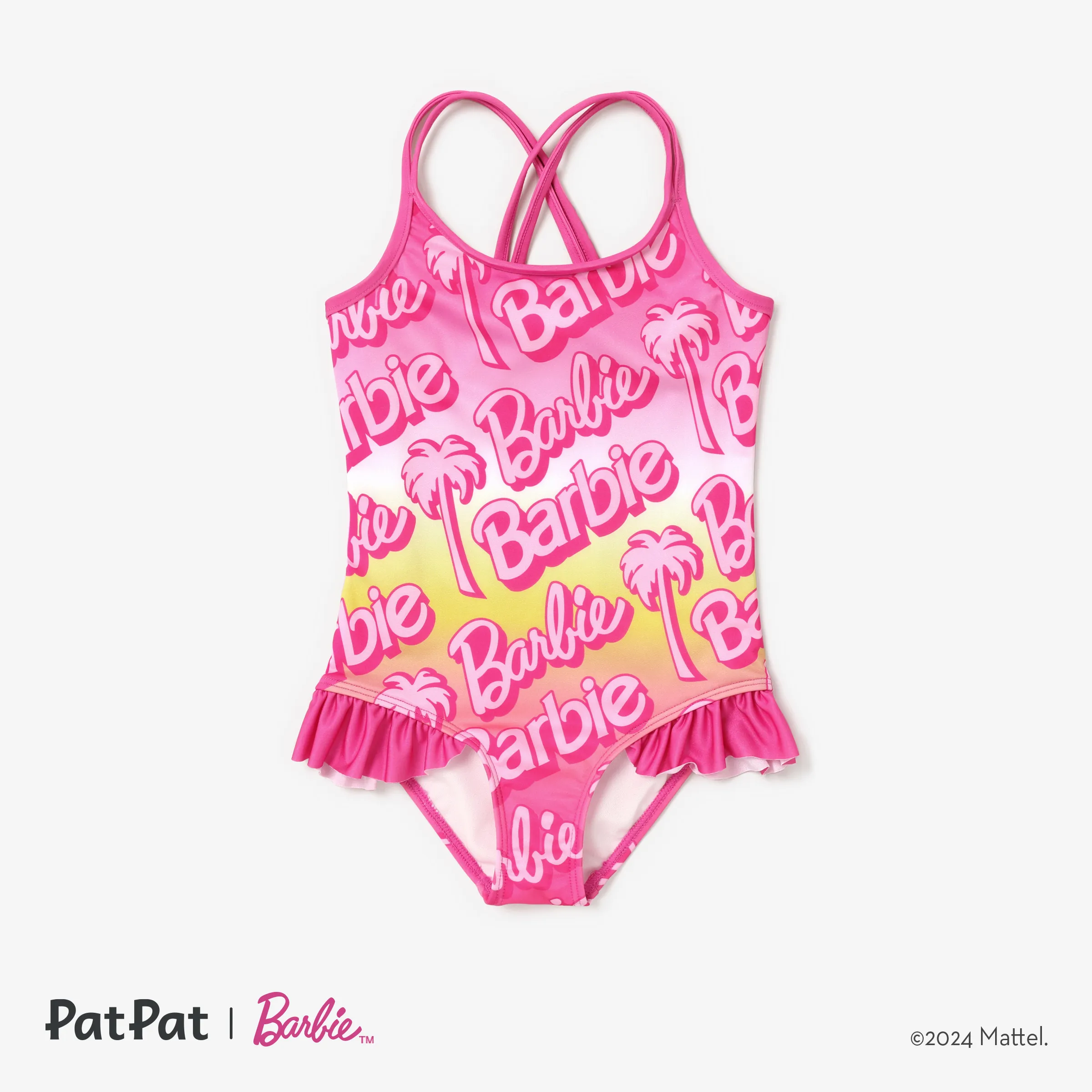 Barbie Mommy and Me Big Letter Logo Gradient Beach Ruffles Strap One-Piece Swimsuit