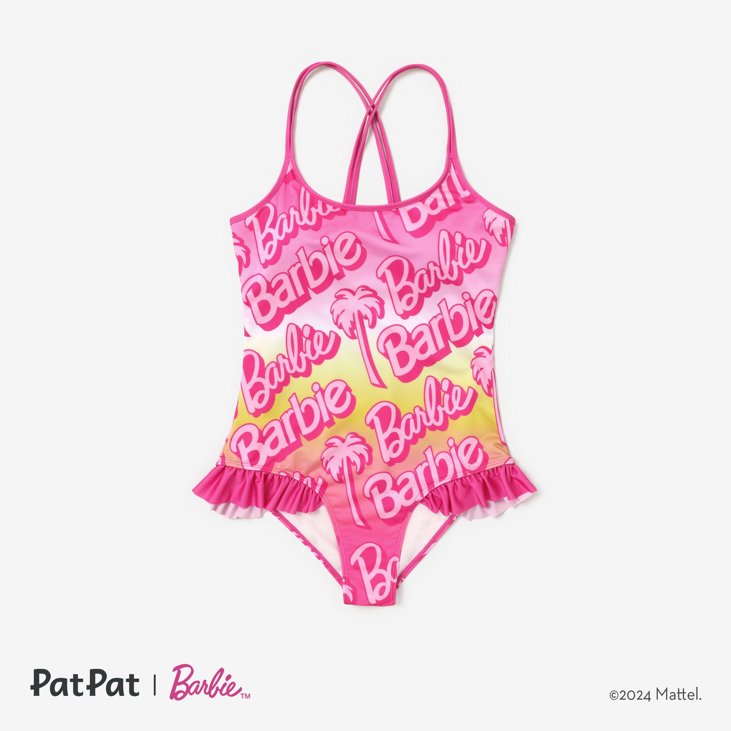 Barbie Mommy And Me Big Letter Logo Gradient Beach Ruffles Strap One-Piece Swimsuit
