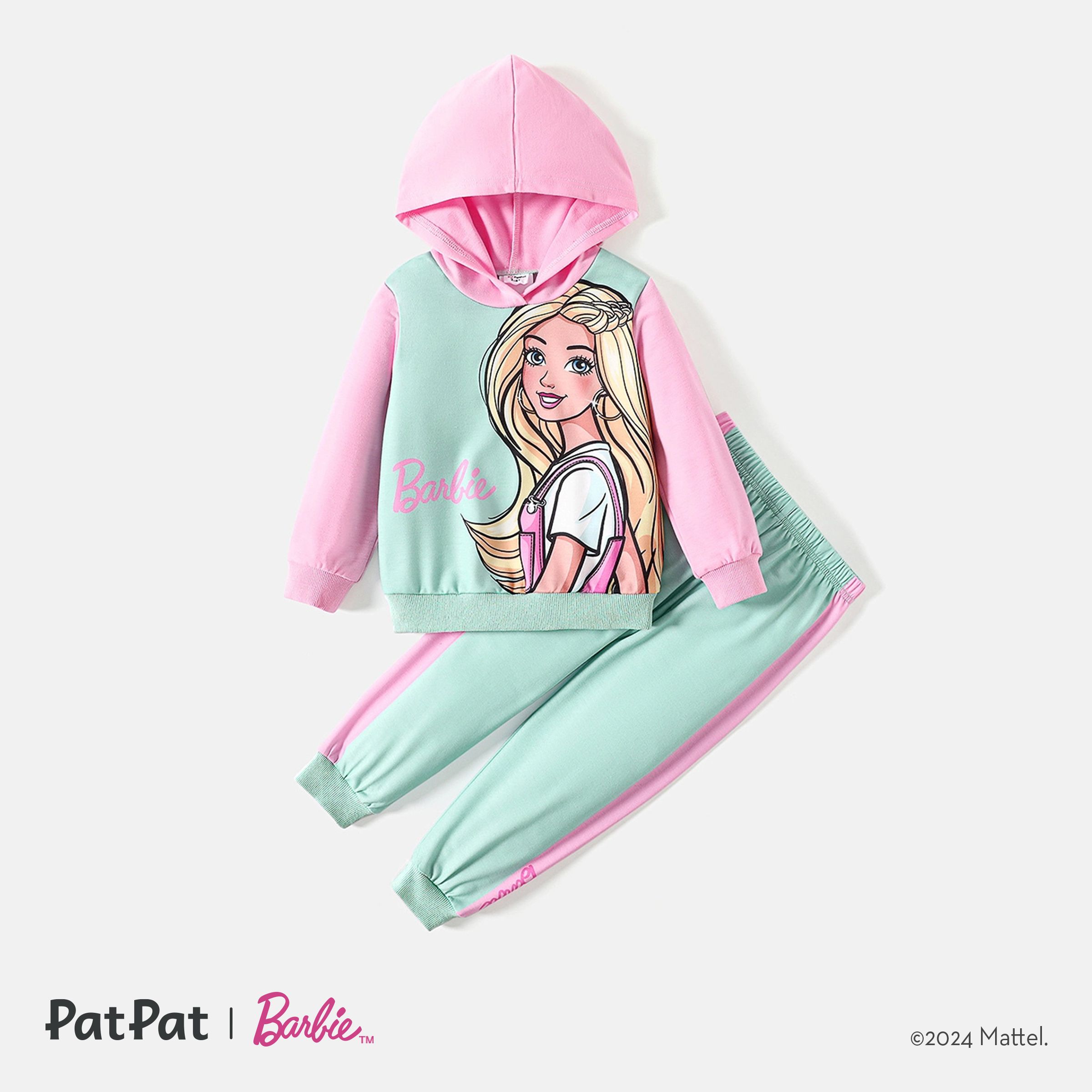 Barbie 2pcs Toddler Girl Character Print Colorblock Hoodie Sweatshirt And Pants Set