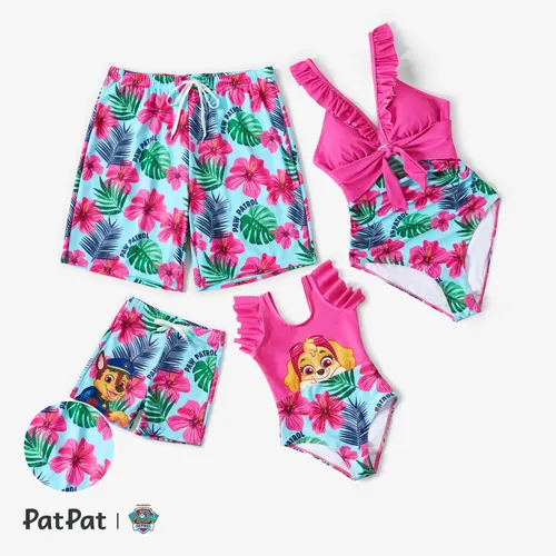 PAW باترول الأسرة مطابقة زهرة كبيرة في جميع أنحاء ملابس السباحة المطبوعة