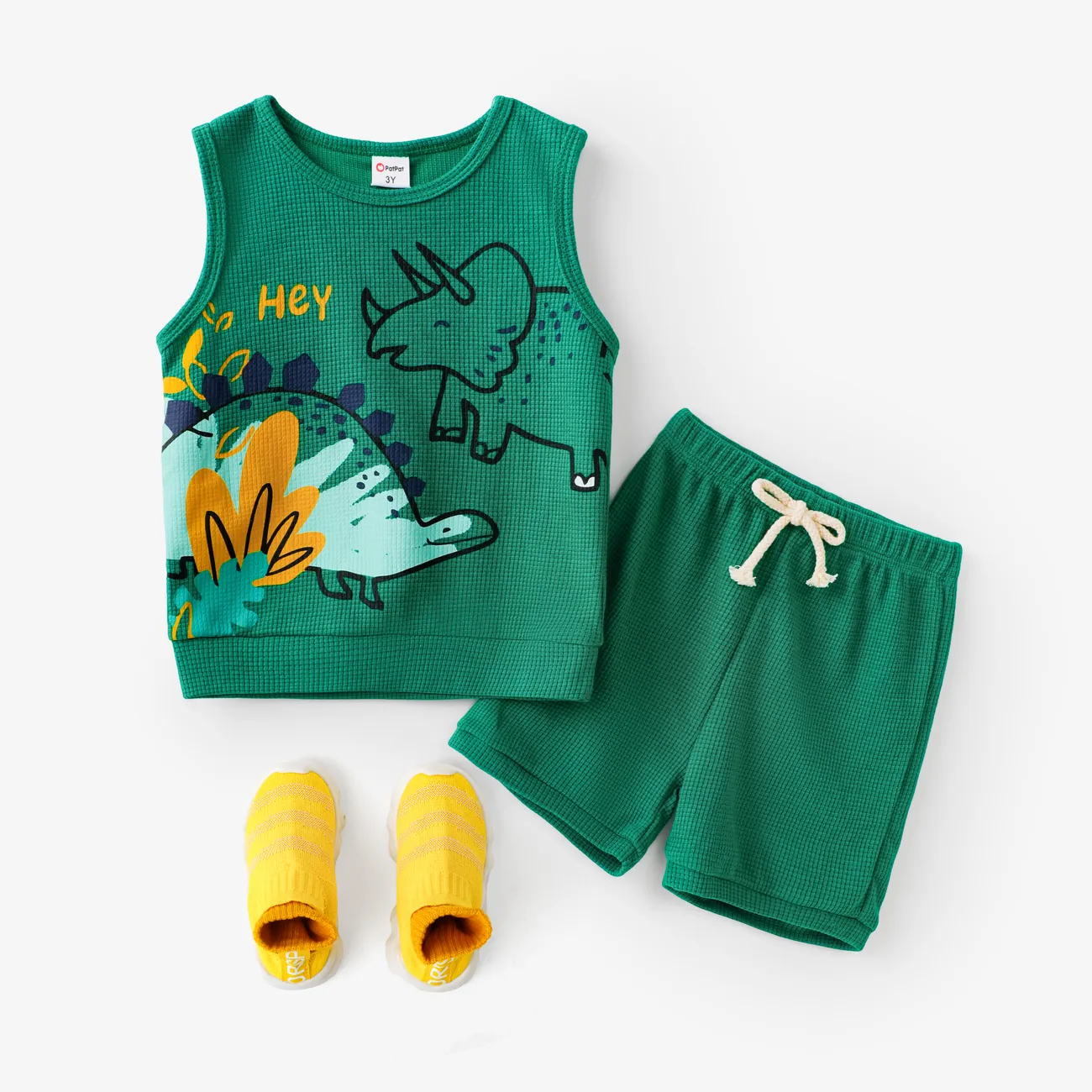 Toddler Boy 2pcs Dino Print Tank Top and Shorts Set Green big image 1
