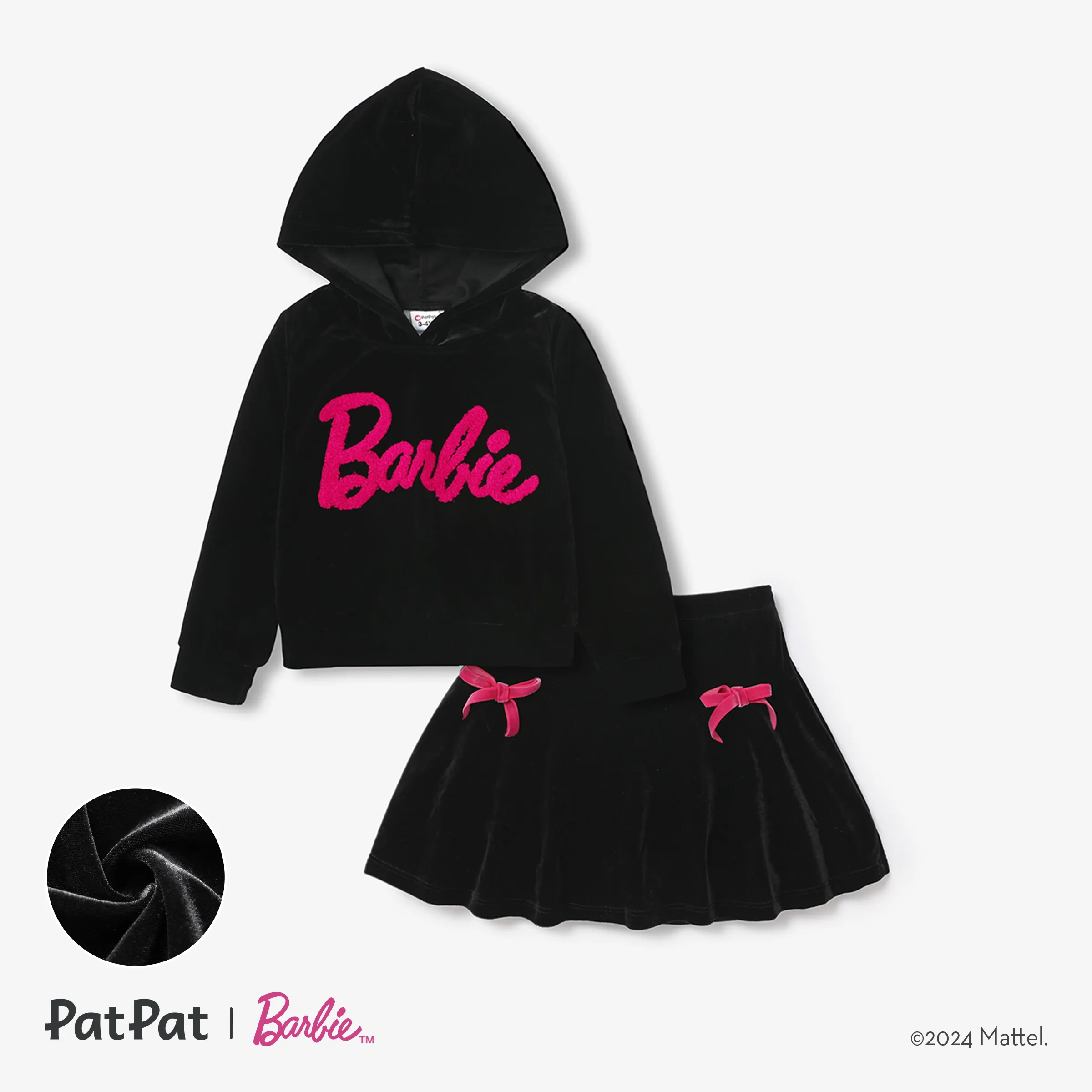 Barbie 2pcs Toddler Girl Hooded Long-sleeve Top and Bowknot Design Skirt Set