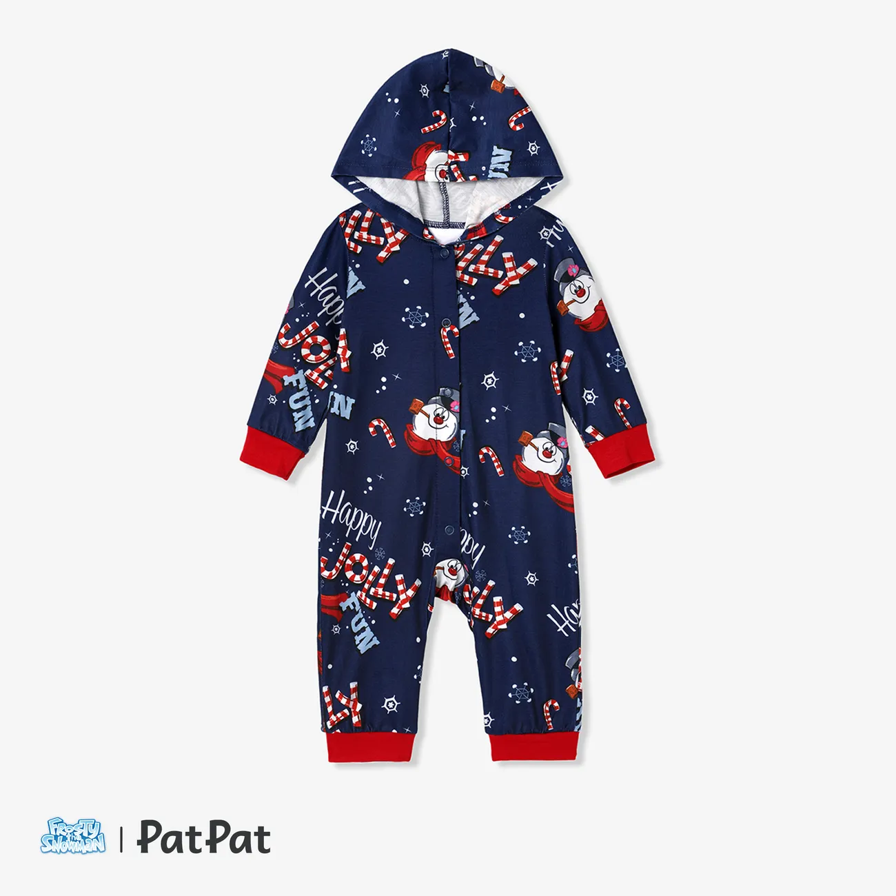 Frosty The Snowman Family Matching Christmas Allover Zip-up Hooded Onesies Pajamas(Flame Resistant) Deep Blue big image 1