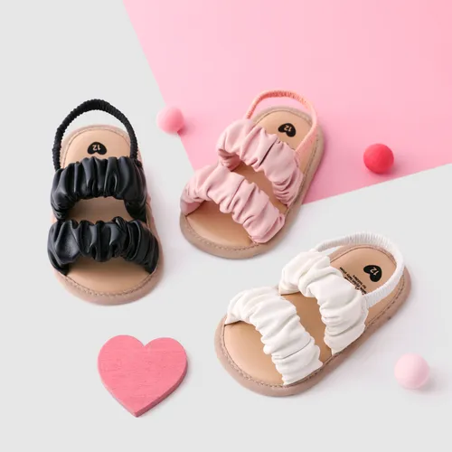 Baby Girl Pleat Design Leather Prewalker Shoes Sandals