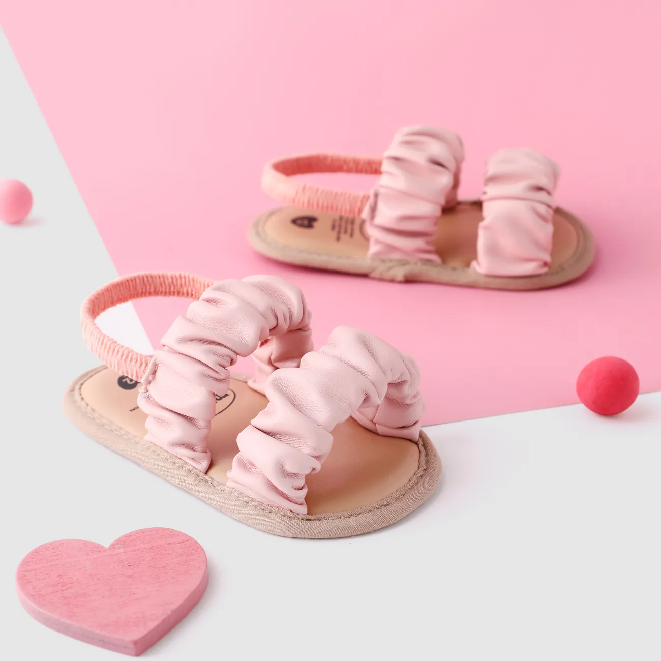 Baby Girl Pleat Design Leather Prewalker Shoes Sandals Pink big image 1