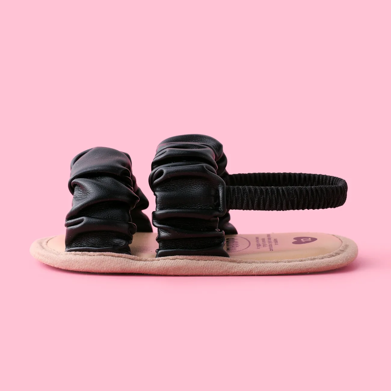 Baby Girl Pleat Design Leather Prewalker Shoes Sandals Black big image 1