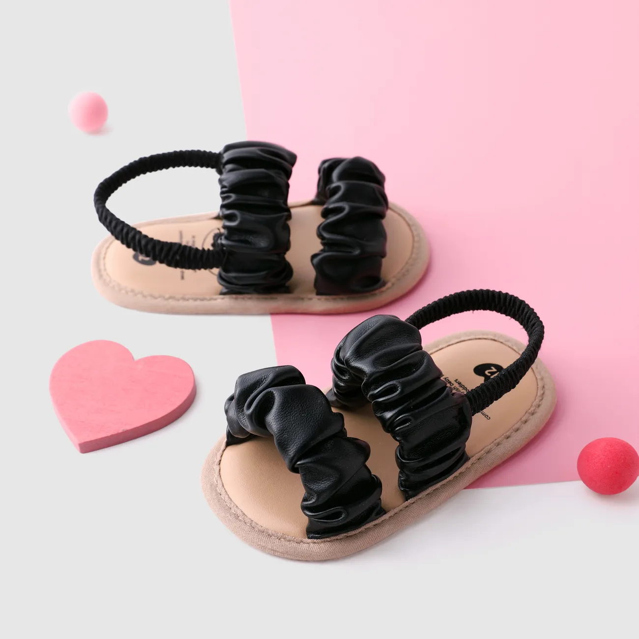 Baby Girl Pleat Design Leather Prewalker Shoes Sandals Black big image 1