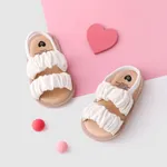 Baby Girl Pleat Design Leather Prewalker Shoes Sandals White