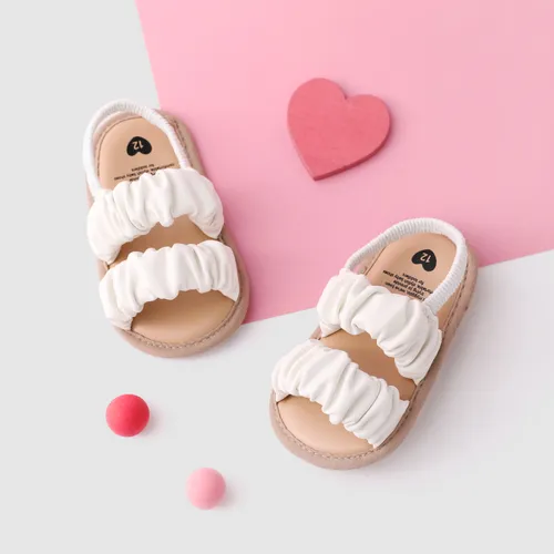 Bebê menina Pleat Design Couro Prewalker Shoes Sandálias