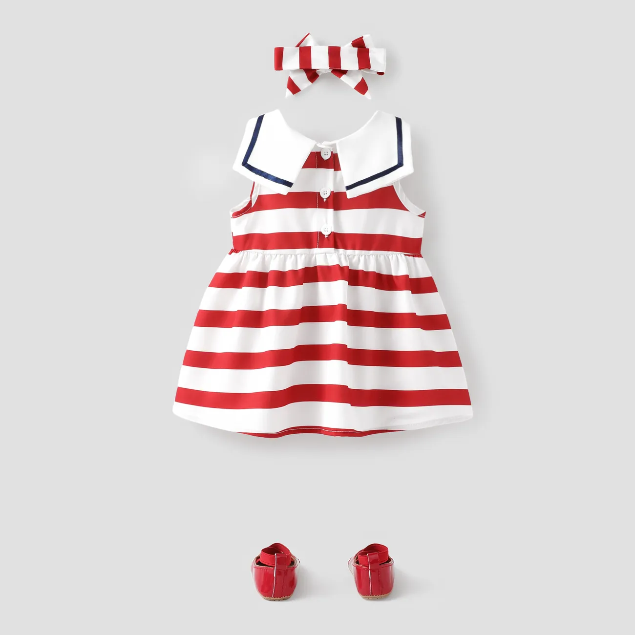 2 unidades Bebé Hipertáctil A la moda Sin mangas Vestido rojo blanco big image 1