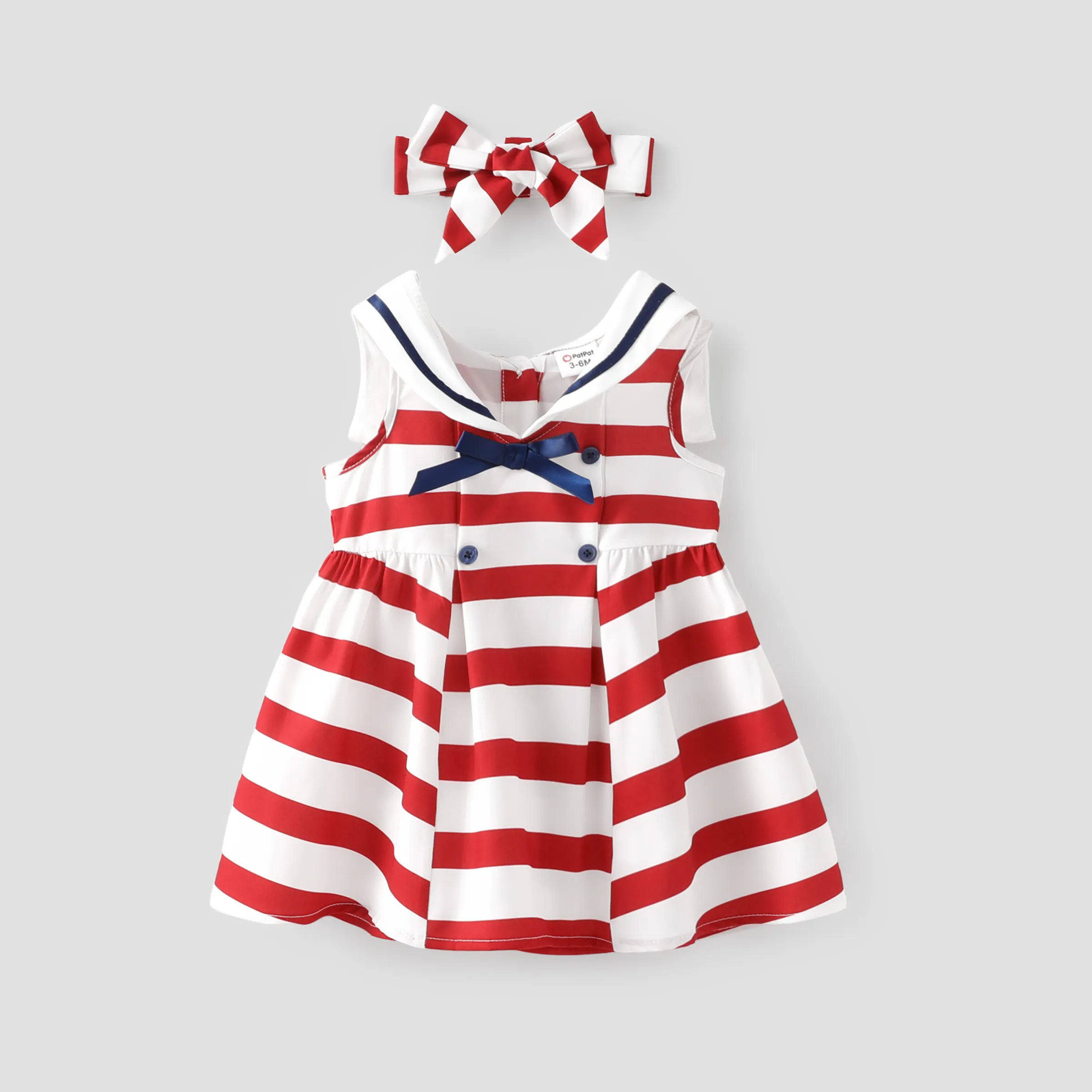 Baby Girl 2pcs Striped Sailor Collar Dress And Headband Set/ Prewalker Shoes