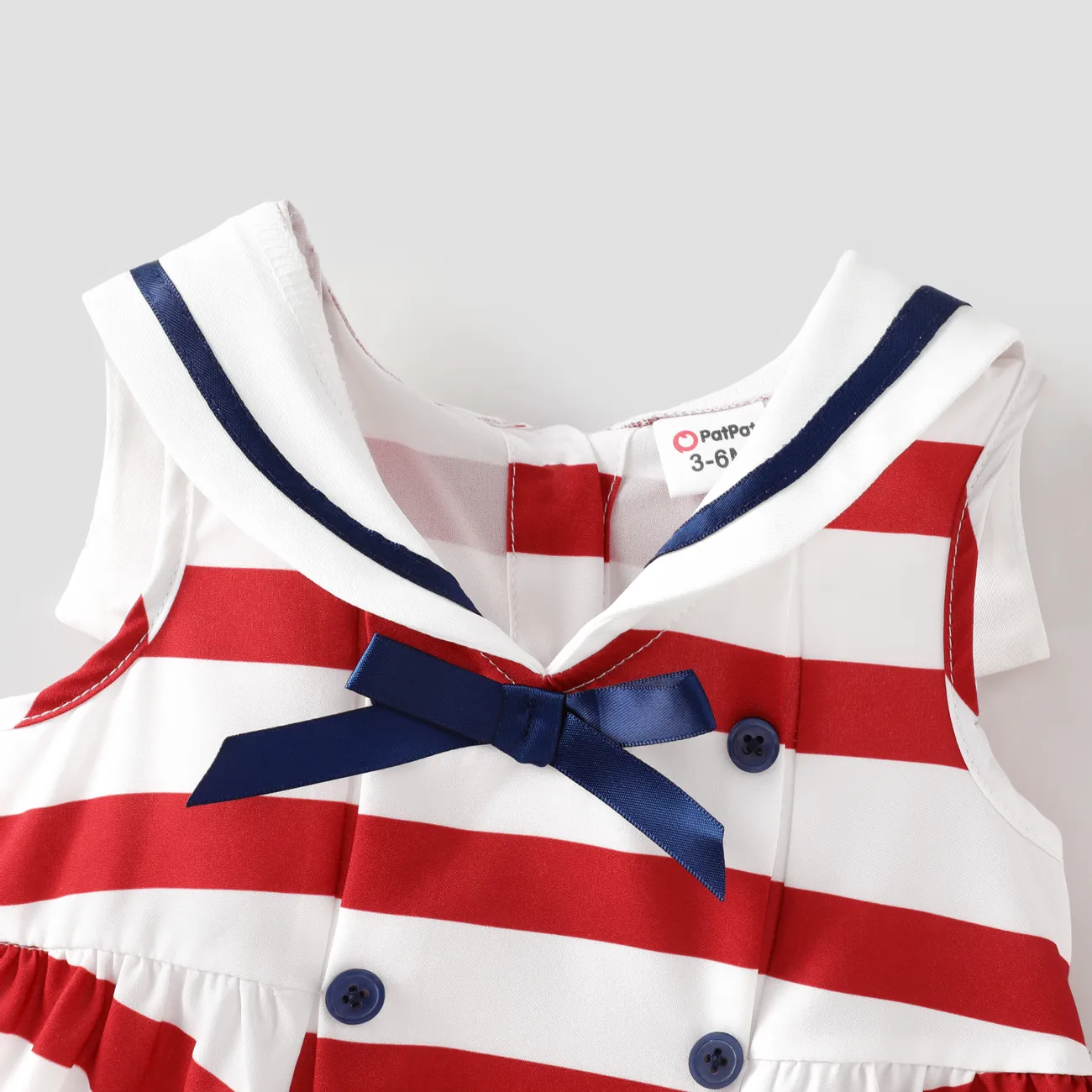 Baby Girl 2pcs Striped Sailor Collar Dress and Headband Set REDWHITE big image 1
