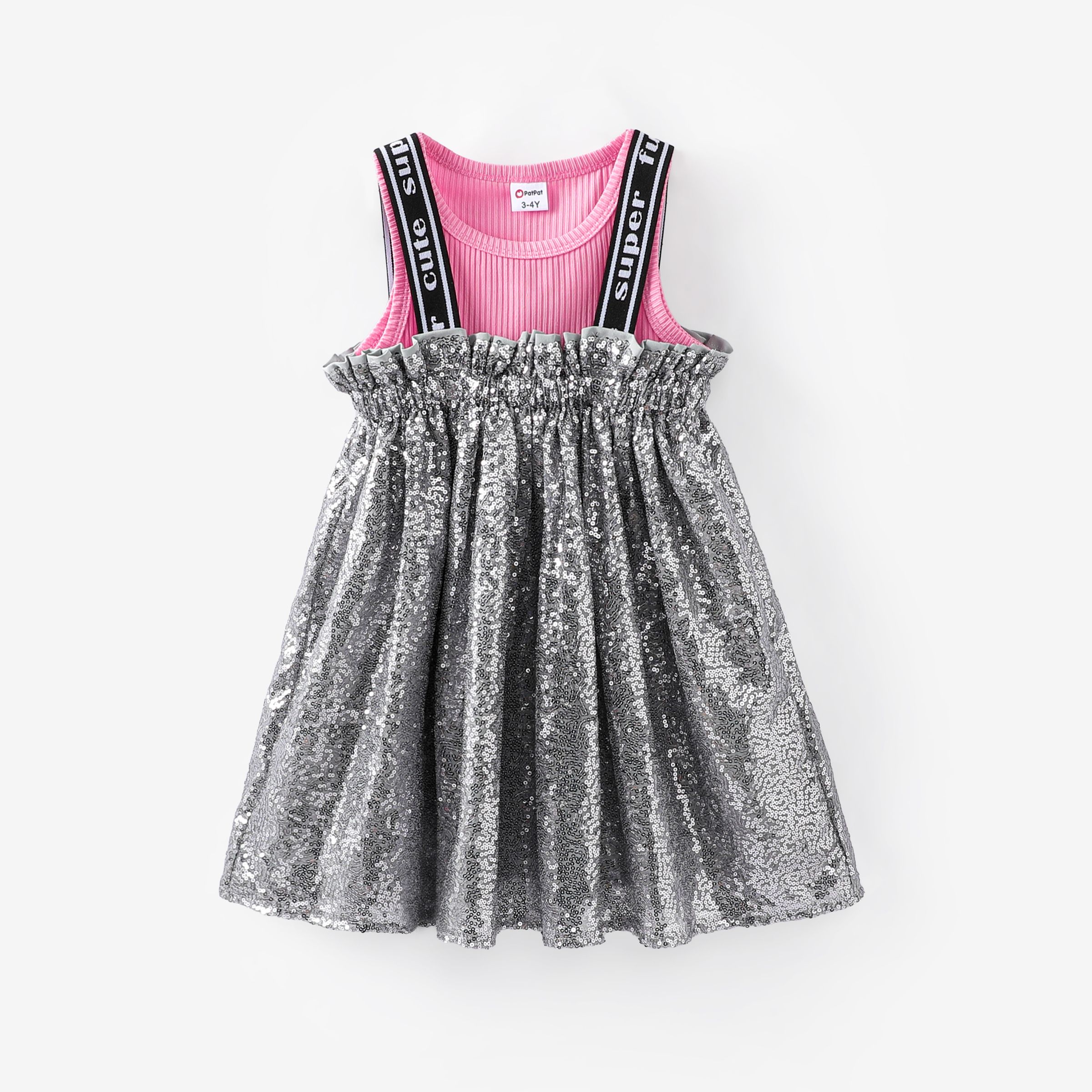 Toddler/Kid Girl 2pcs Solid Tank Top And Sequin Fabric Cami Dress Set/ 5 Pairs Of Socks/ Retro Boots