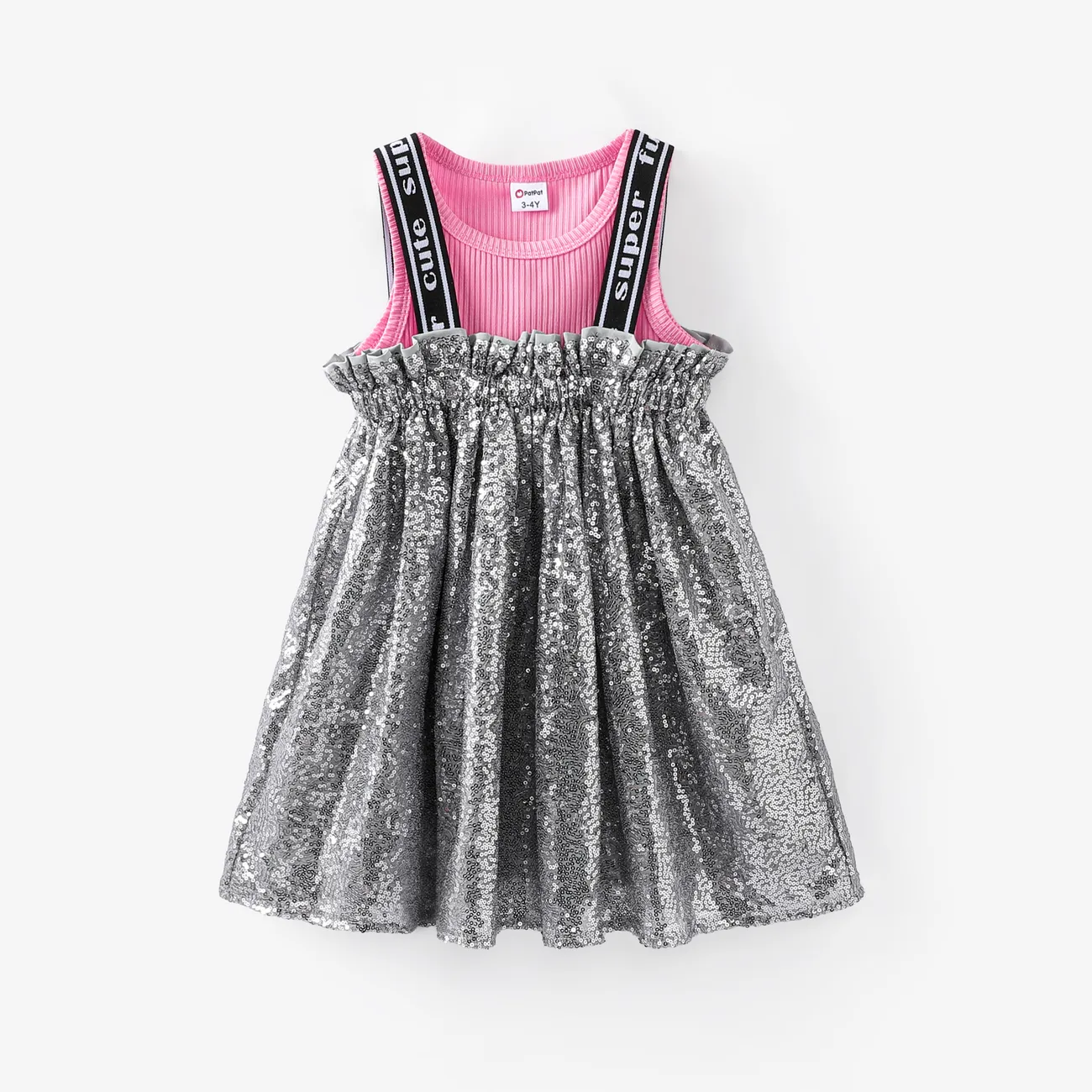 Bambino/Kid Girl 2 pz Canotta Solida e Paillettes Tessuto Cami Dress Set Rosa big image 1