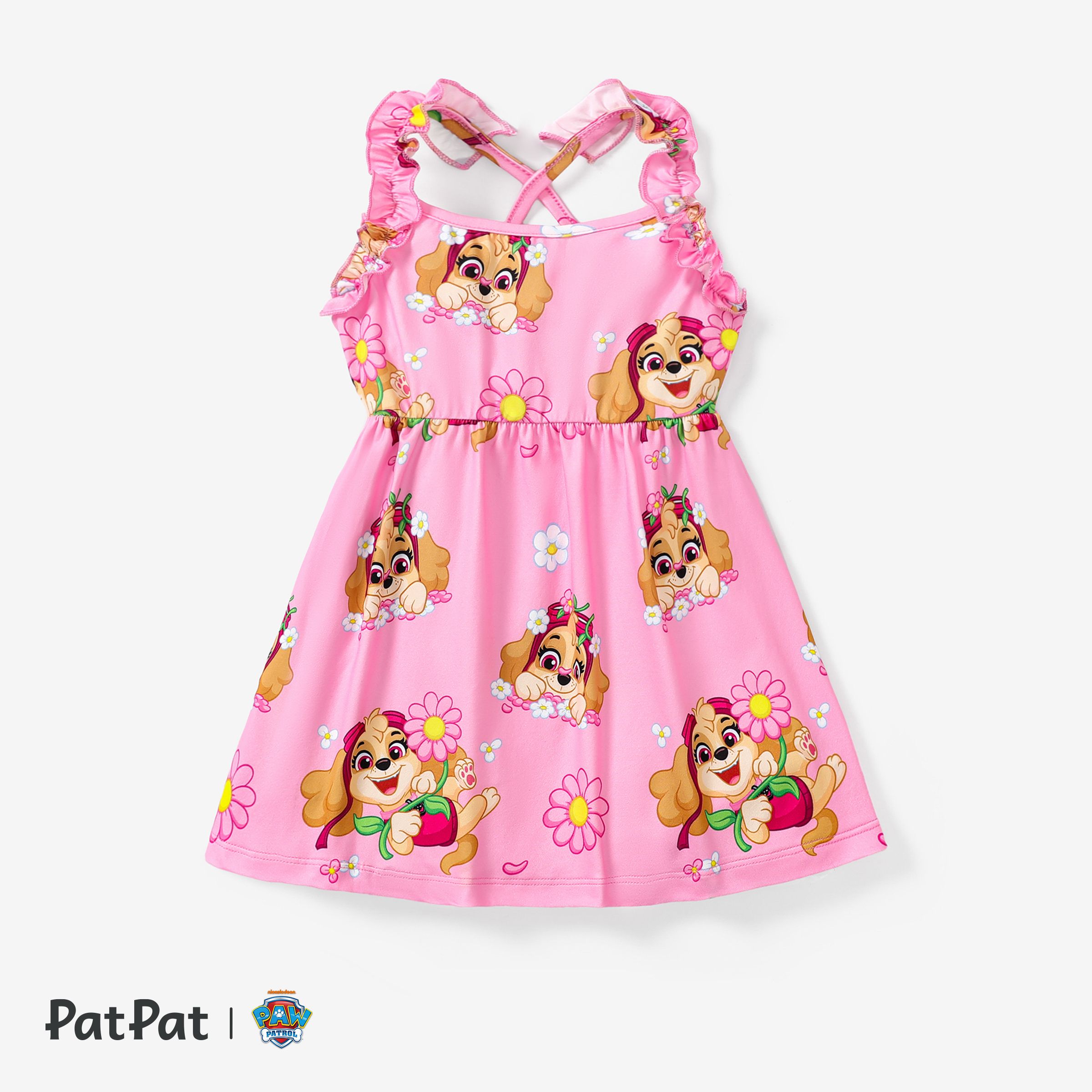 Paw Patrol Little Girl Ruffled Large Pattern Flower Print Sweet Dress 