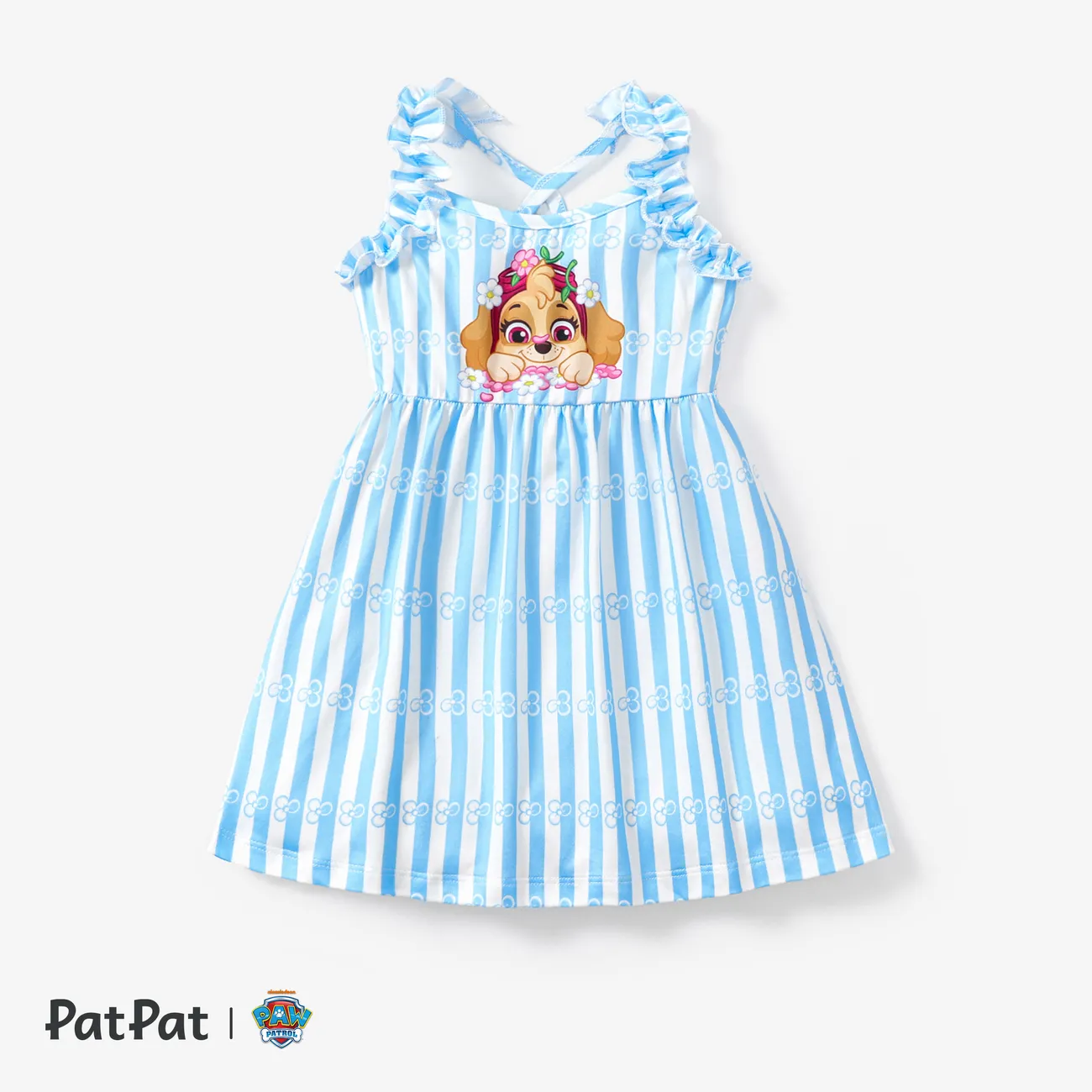 PAW Patrol Little Girl Ruffled Large Pattern Flower Print Sweet Dress Blue big image 1