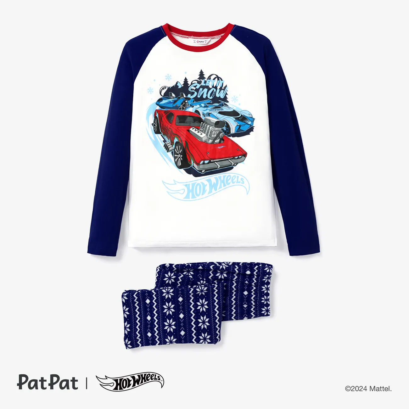 Hot Wheels Christmas Family Matching Character Graphic Sweatshirt and Pants Pajamas Sets Dark Blue big image 1