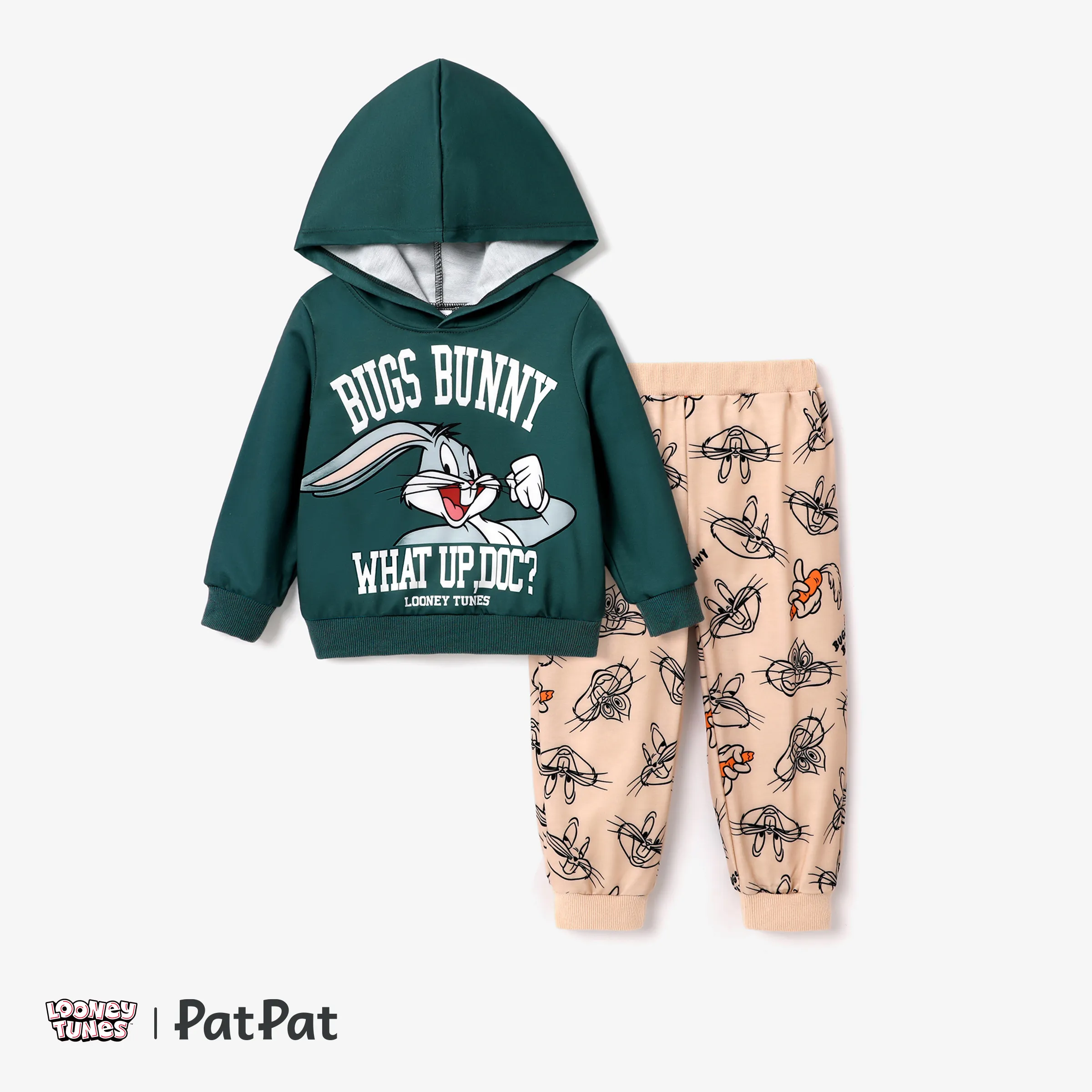 Looney Tunes Toddler Boy  Character Pattern Letter Slogan Hooded Top And Pants Sets