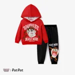 Looney Tunes Toddler Boy  Character Pattern Letter Slogan Hooded Top and Pants Sets Red