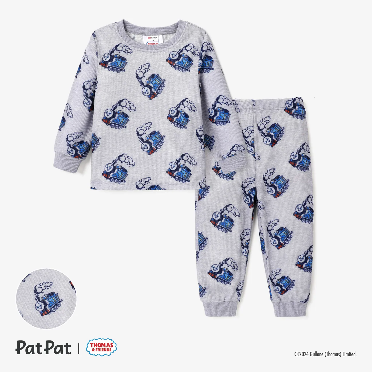 Thomas & Friends Toddler Boys Waffle Fabric Print Long-sleeve Top and Pants Set  MiddleAsh big image 1