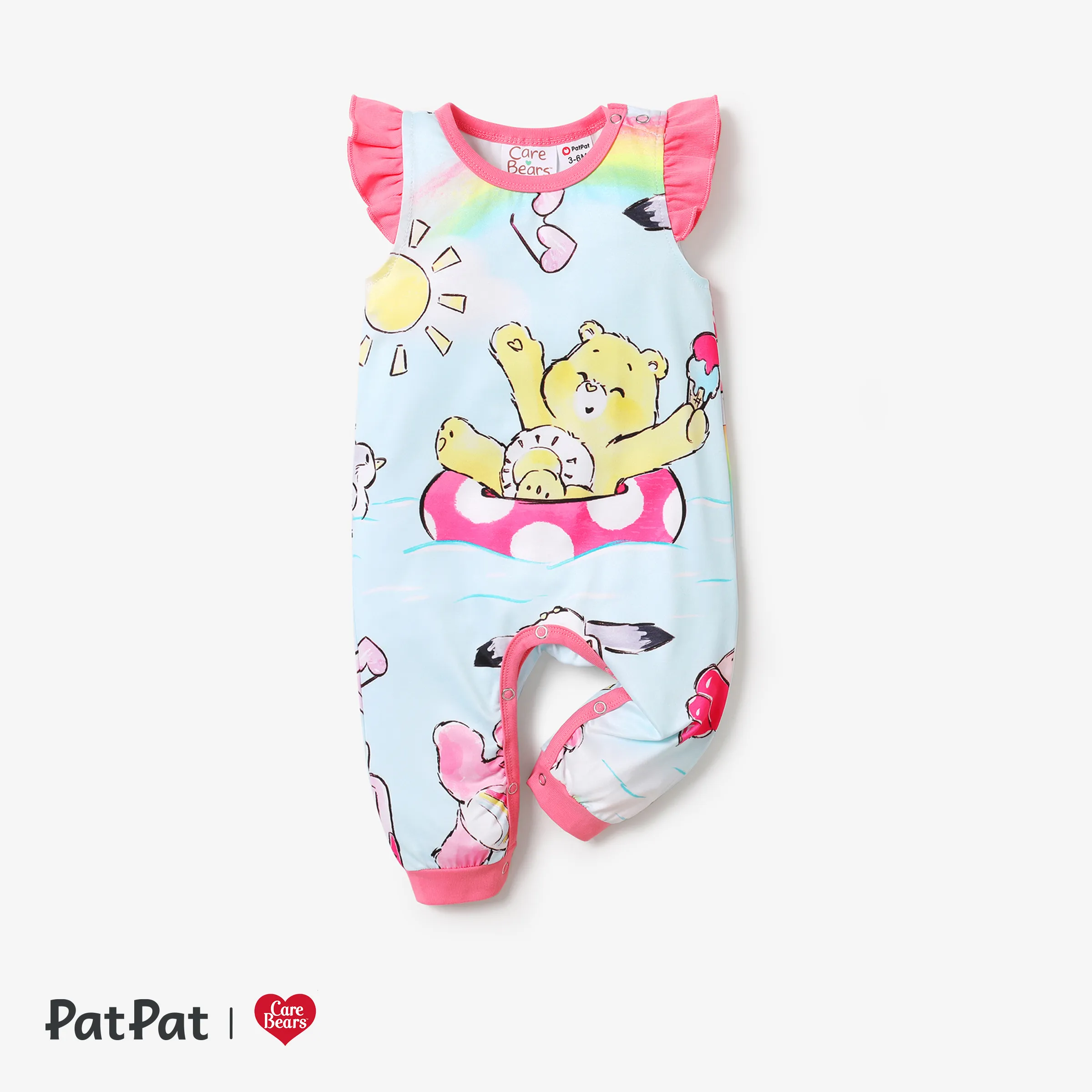 Care Bears Baby Girl Character Print Ruffled Sleeve Jumpsuit