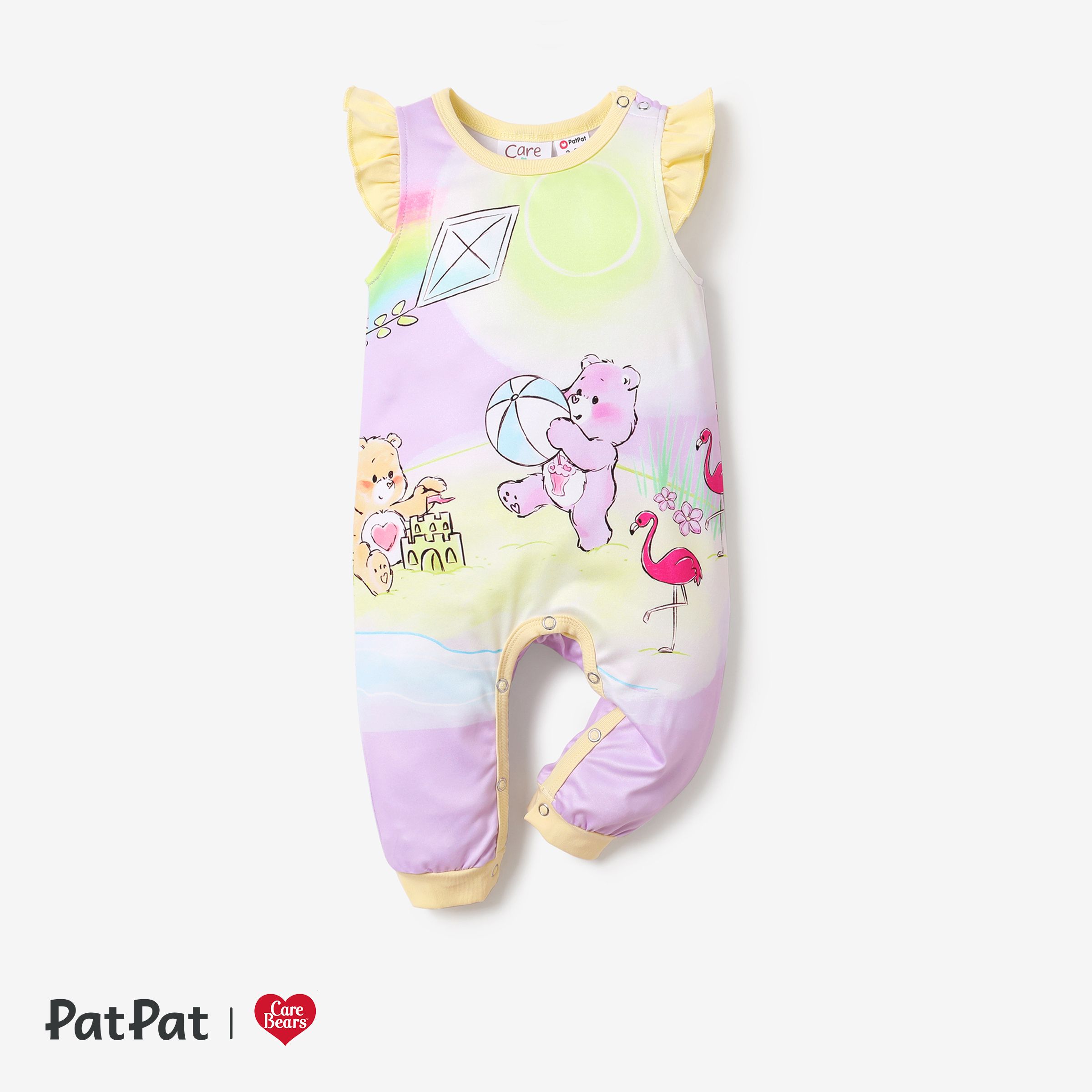 Care Bears Baby Girl Character Print Ruffled Sleeve Jumpsuit