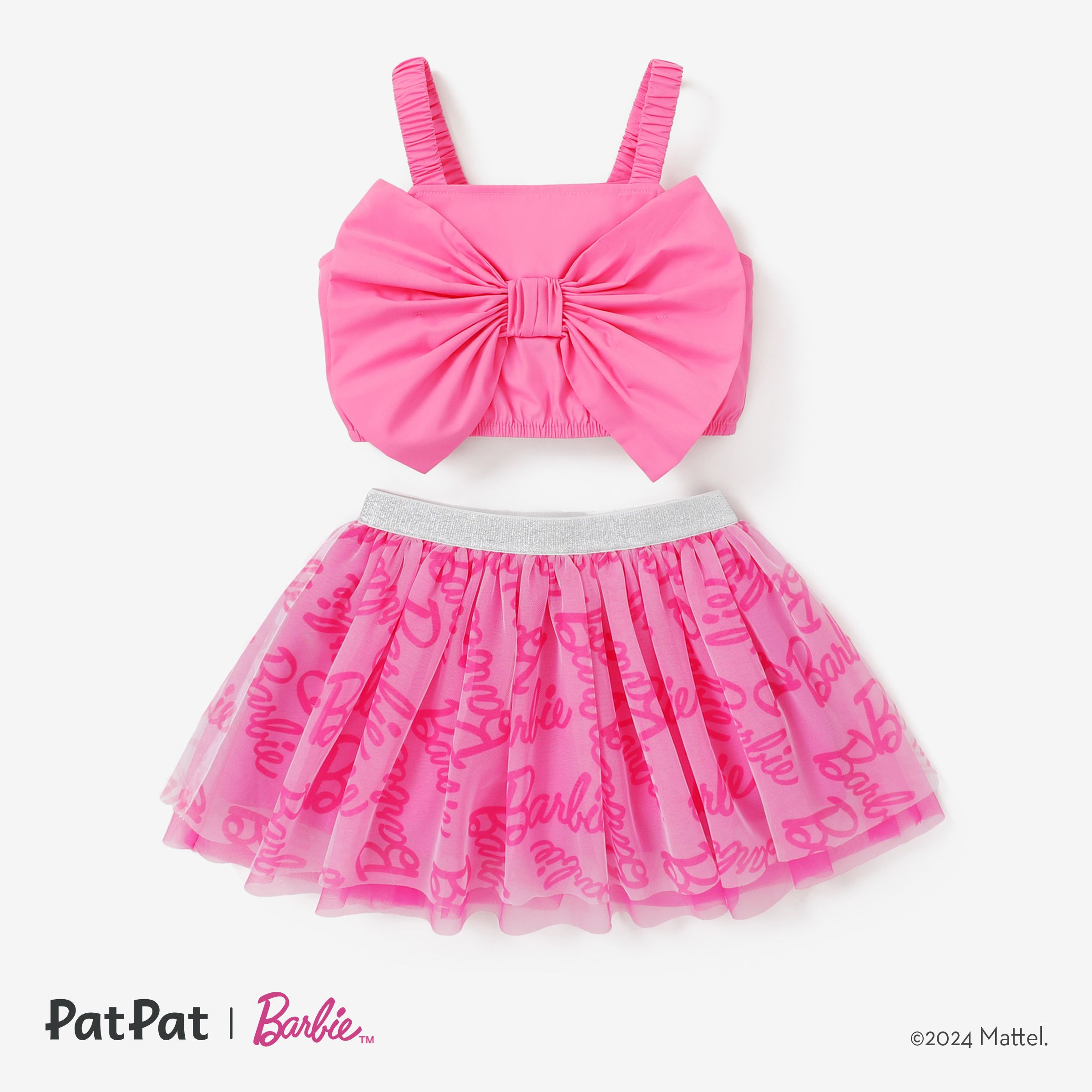 Barbie 2pcs Toddler Girl Bow Twist Top Et Allover Logo Print Jupe Ensemble