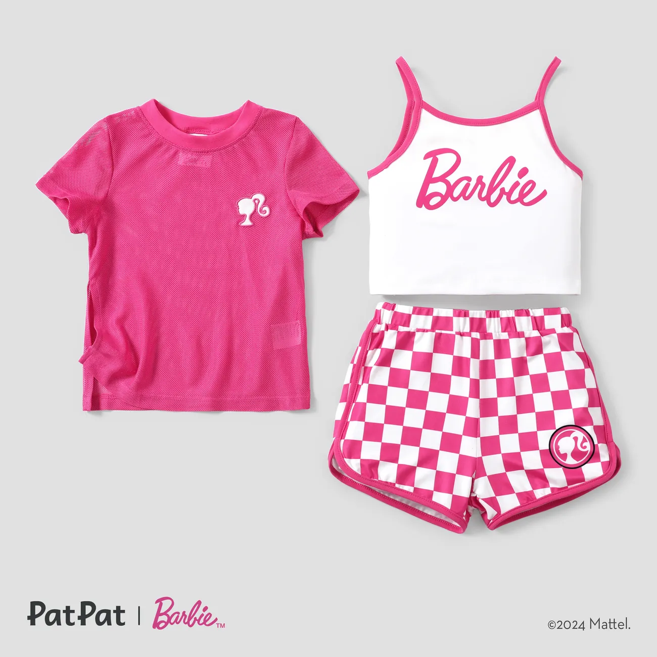 Barbie 3pc Toddler/Kids Girls Sporty Checkered/Plaid Set Roseo big image 1