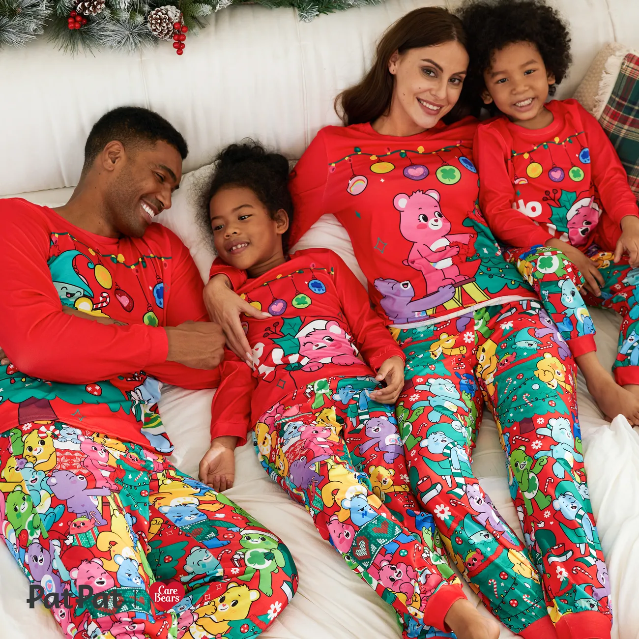 Ositos Cariñositos Navidad Looks familiares Manga larga Conjuntos combinados para familia Pijamas (Flame Resistant) Rojo big image 1
