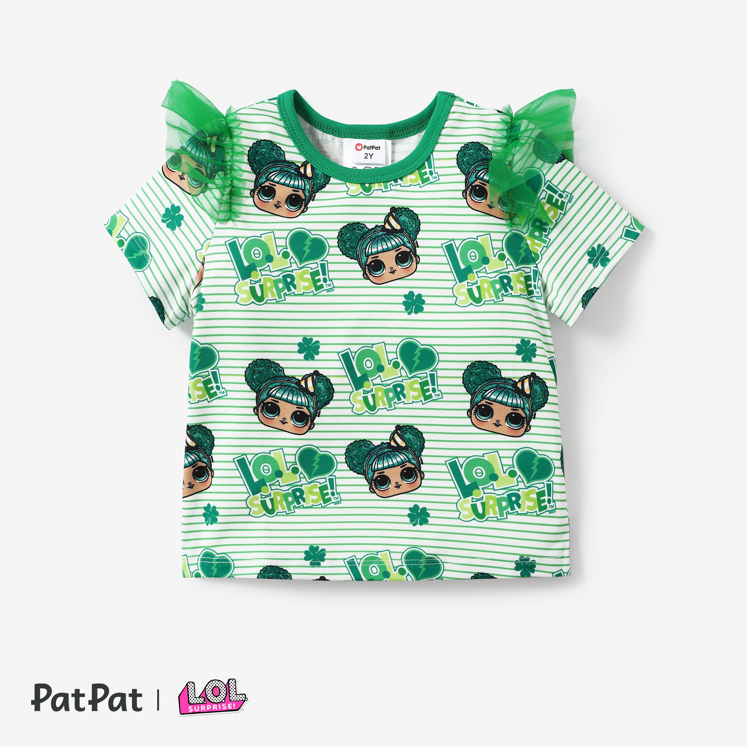 L.O.L. SURPRISE! 1pc Saint Patrick's Day  ToddlerGirl Cute Character Print Ruffle T-shirt