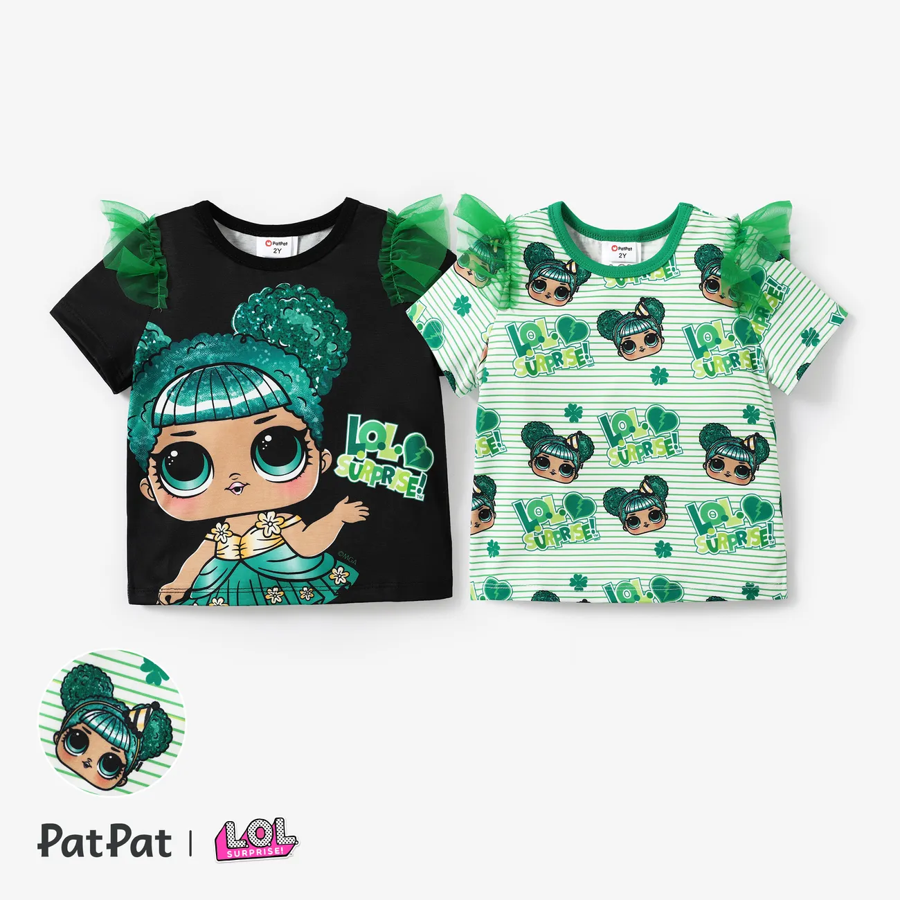 LOL Surprise St. Patrick's Day Kleinkinder Mädchen Rüschenrand Kindlich Kurzärmelig T-Shirts grün big image 1