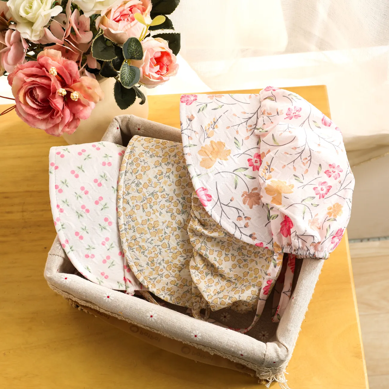 Sombrero de princesa de protección solar para bebé niña con estampado floral Beige big image 1
