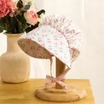 女嬰防曬公主帽與花卉圖案 米色