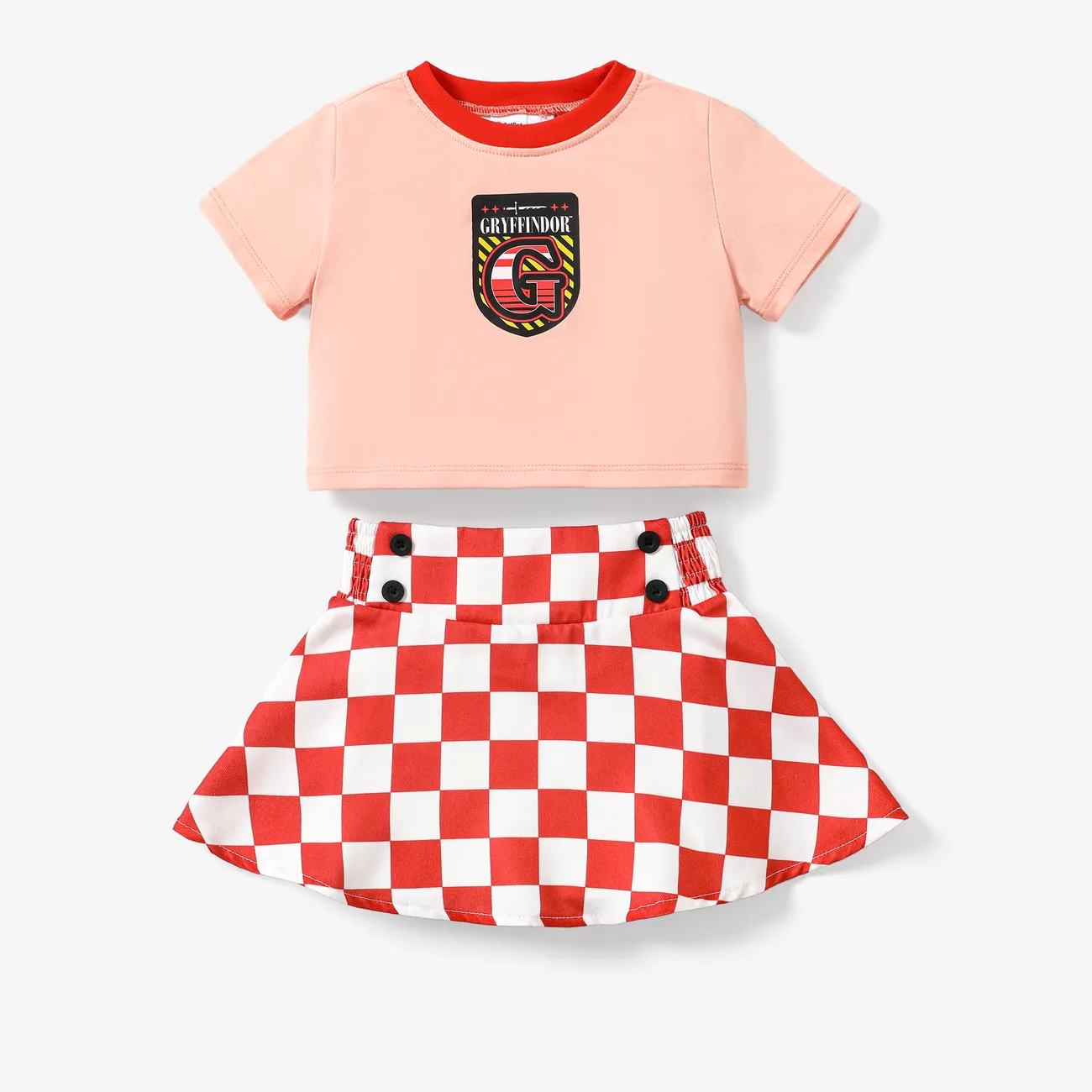 Harry Potter 2pcs Toddler/Kids Girls Preppy style Checkered/Plaid Dress Set
 Red big image 1