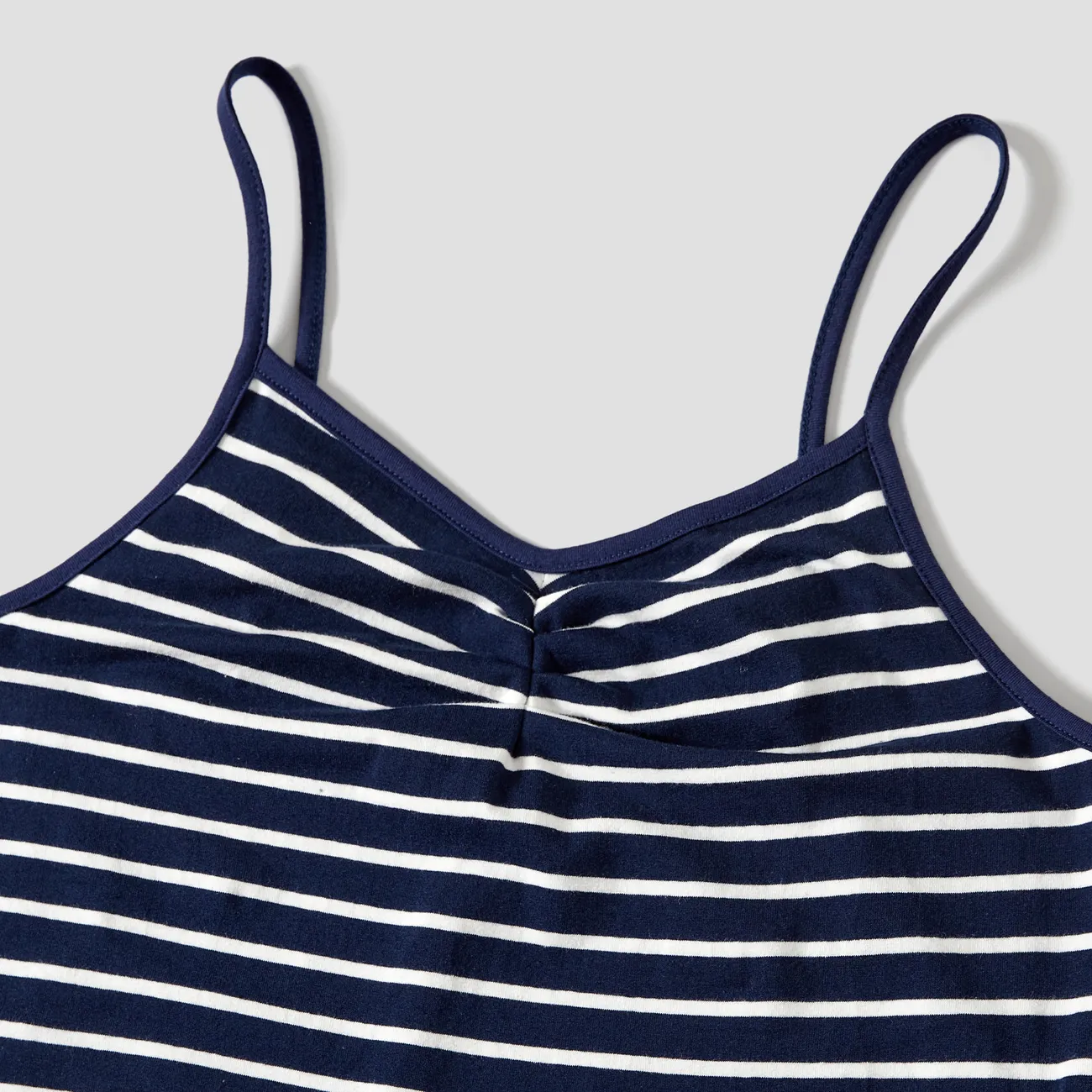 Family Matching Color Block Tee and Stripe Bodycon Strap Dress Sets Dark Blue big image 1