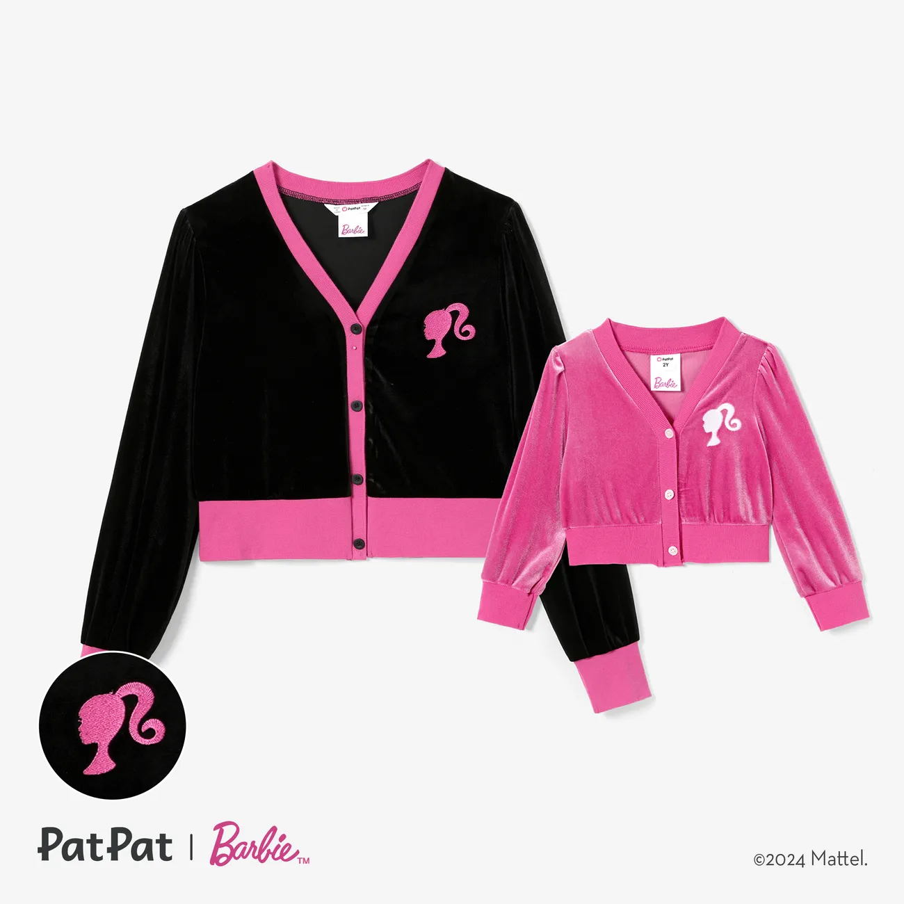 Barbie Mommy and Me Velvet Glitter Embroidered Pattern V-Neck Cardigan Coat  Roseo big image 1