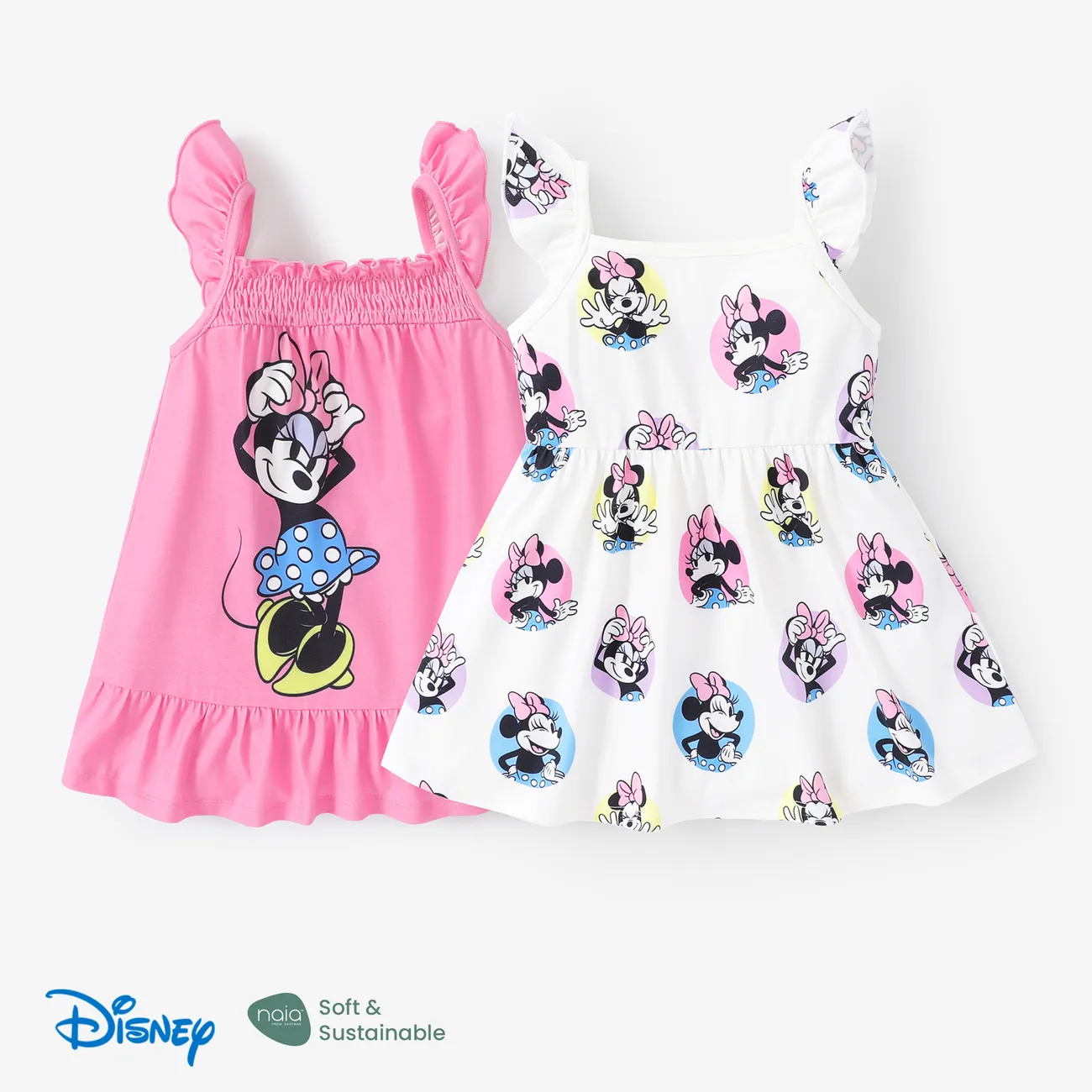 Disney Mickey and Friends Baby/Toddler Girl Character Print Ruffled Sleeve Dress White big image 1