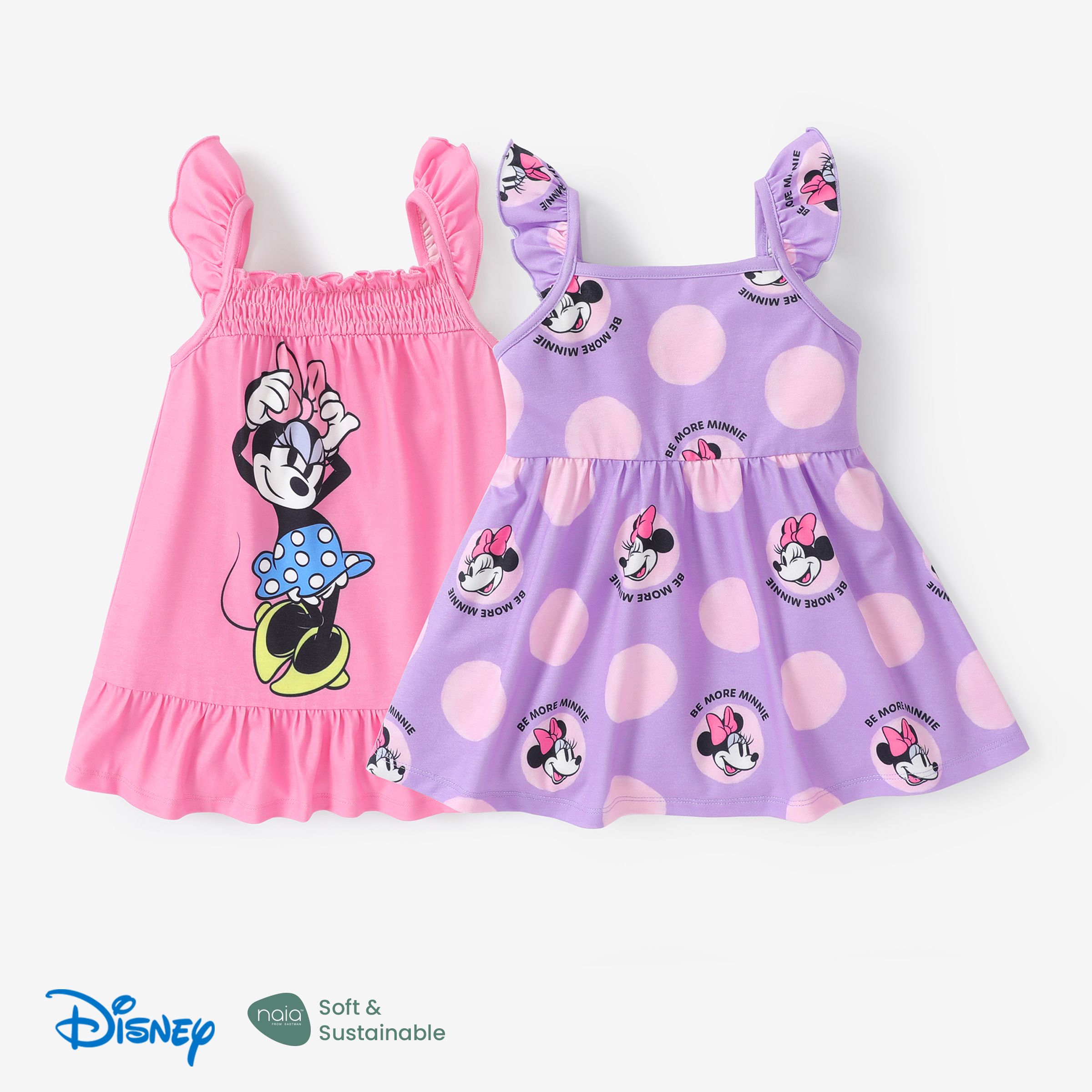 Disney Mickey And Friends Baby/Toddler Girl Character Print Ruffled Sleeve Dress