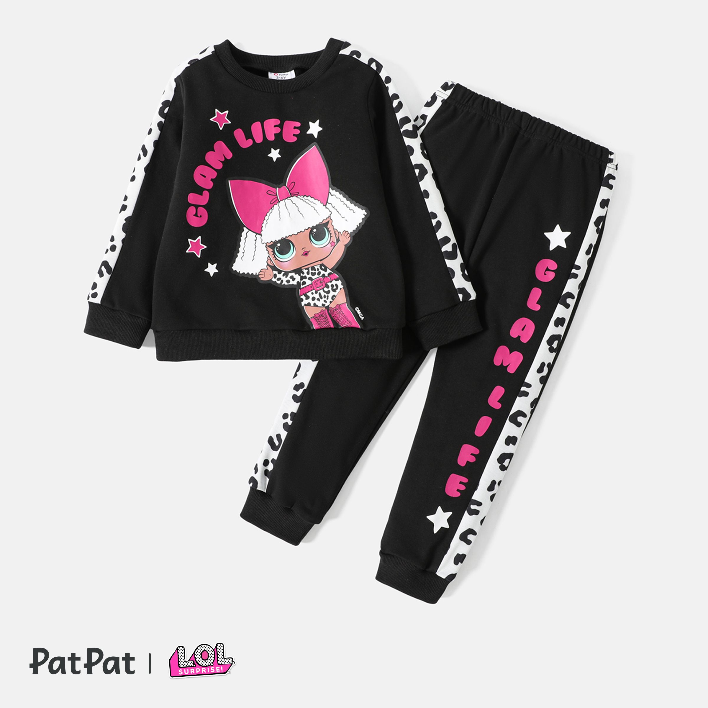 

L.O.L. SURPRISE! 2pcs Toddler Girl Letter Print Cotton Black Sweatshirt and Pants Set